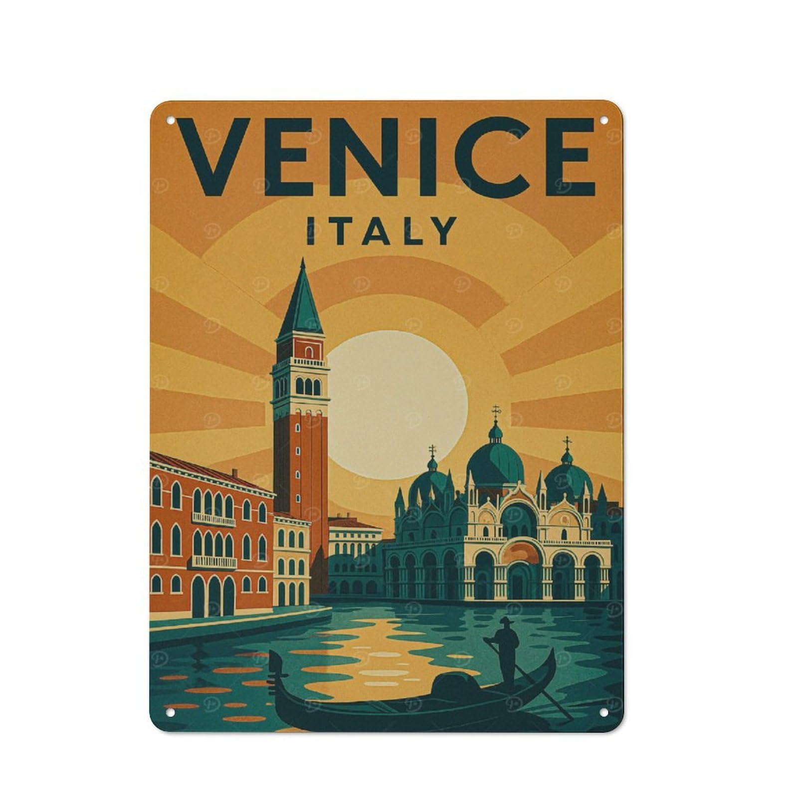 Junmoney Style-13 Tin Sign 40X30cm With Venice Italy Travel For Garage Wall, Vintage Decor, A Housewarming Gift For Fans Of Vintage Interiors