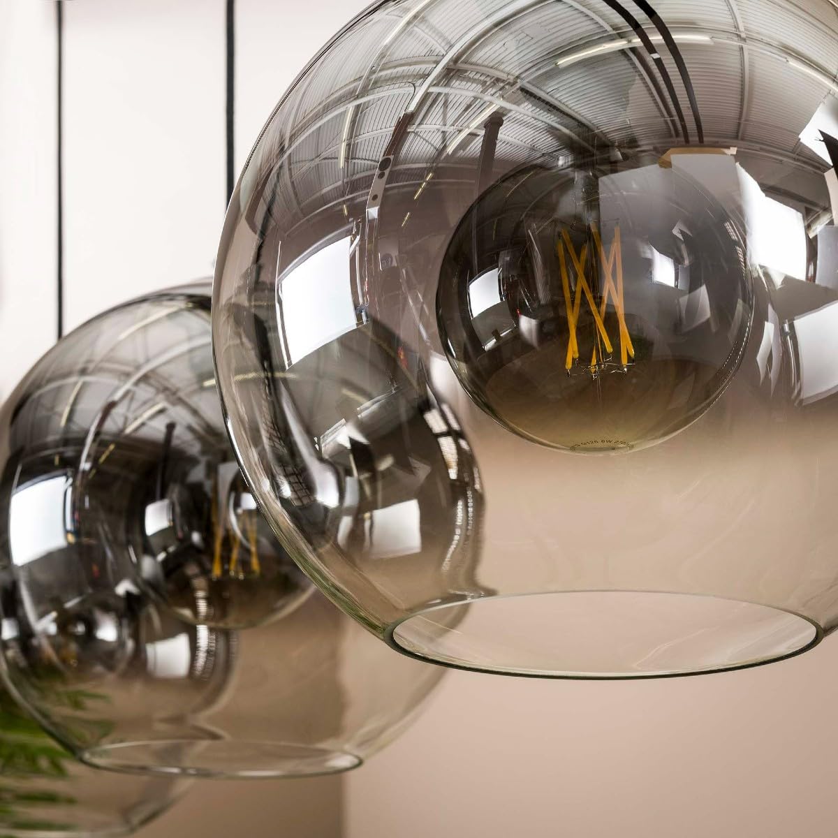 Pendelleuchte Boise, 3-flammige Hängelampe Rauchglas, Esszimmer | Industrial, Küche, Wohnzimmer, 3 x Ø29 cm, exkl. E27-Leuchtmittel, 115 cm Länge, höhenverstellbar bis 150 cm, Farbverlauf