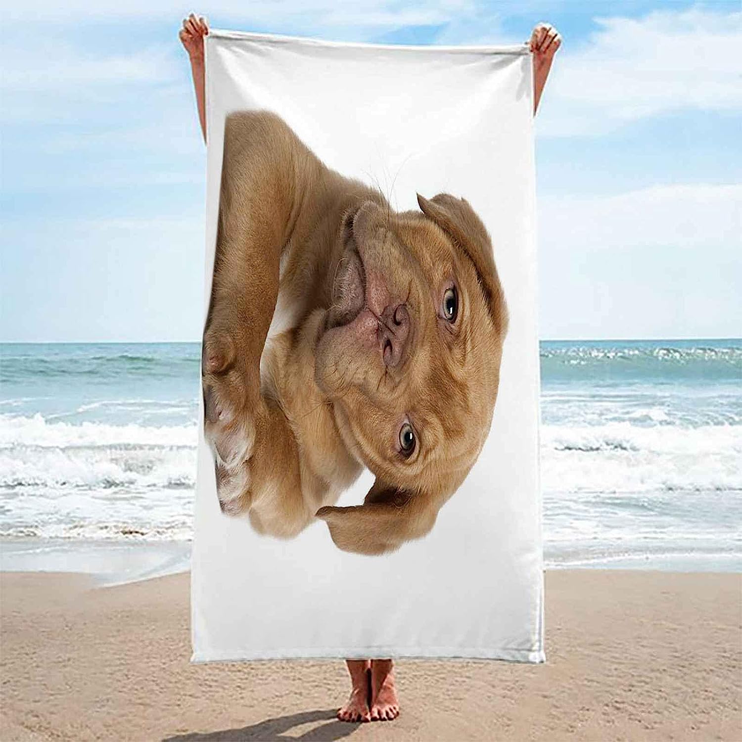 Grande Serviette De Plage, 150 X 200 Cm Serviette De Plage Microfibre, Serviette De Bain Chien Mignon, Serviette De Plage Enfant, Tapis De Plage Anti Sable, pour Salle De Bains -1F2Y-P6C