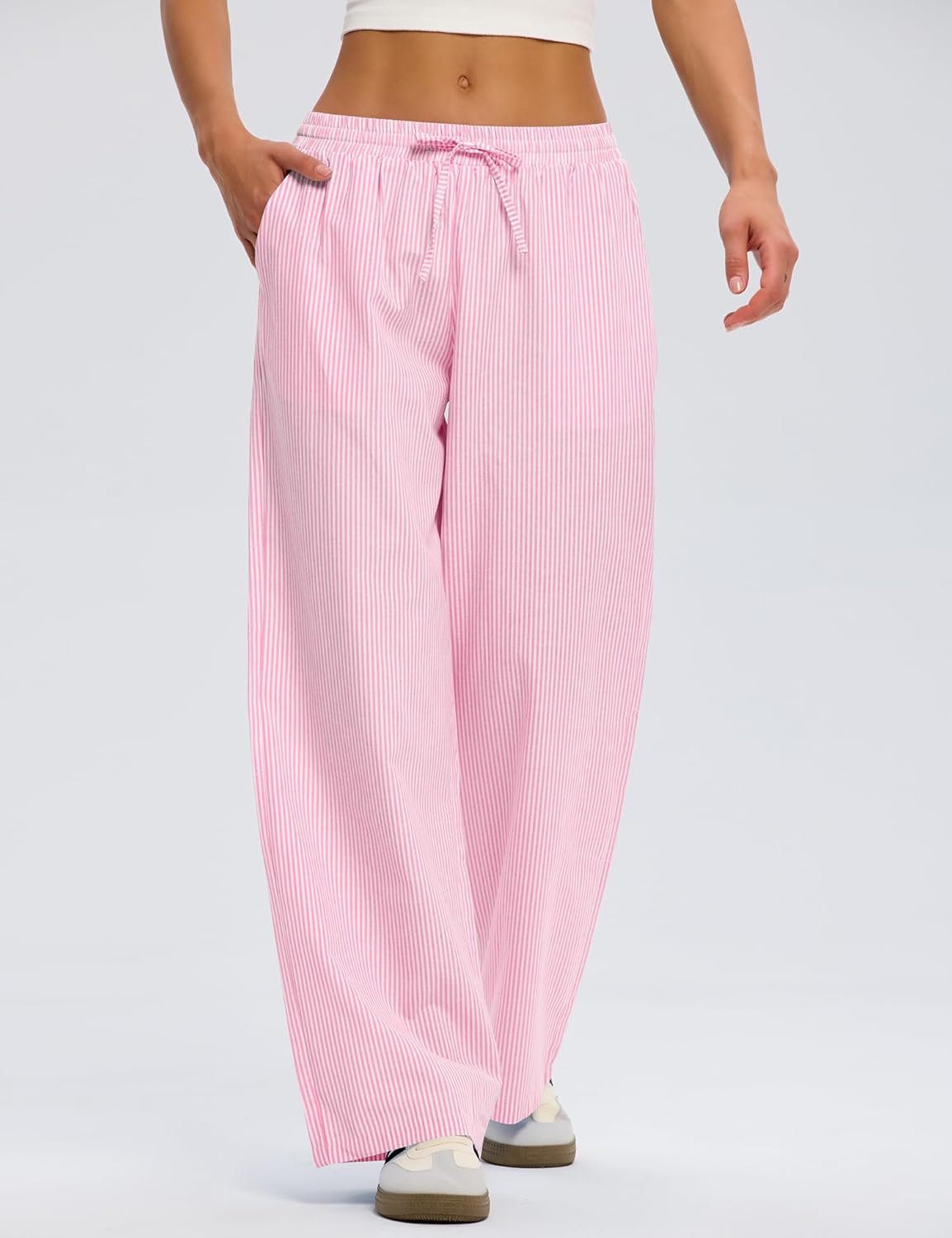 LOMON Striped Gingham Pants Women 2026 Spring Summer Pajamas Wide Leg Pj Lounge Boxer Bottoms Y2k Trousers with Pocket - Image 2