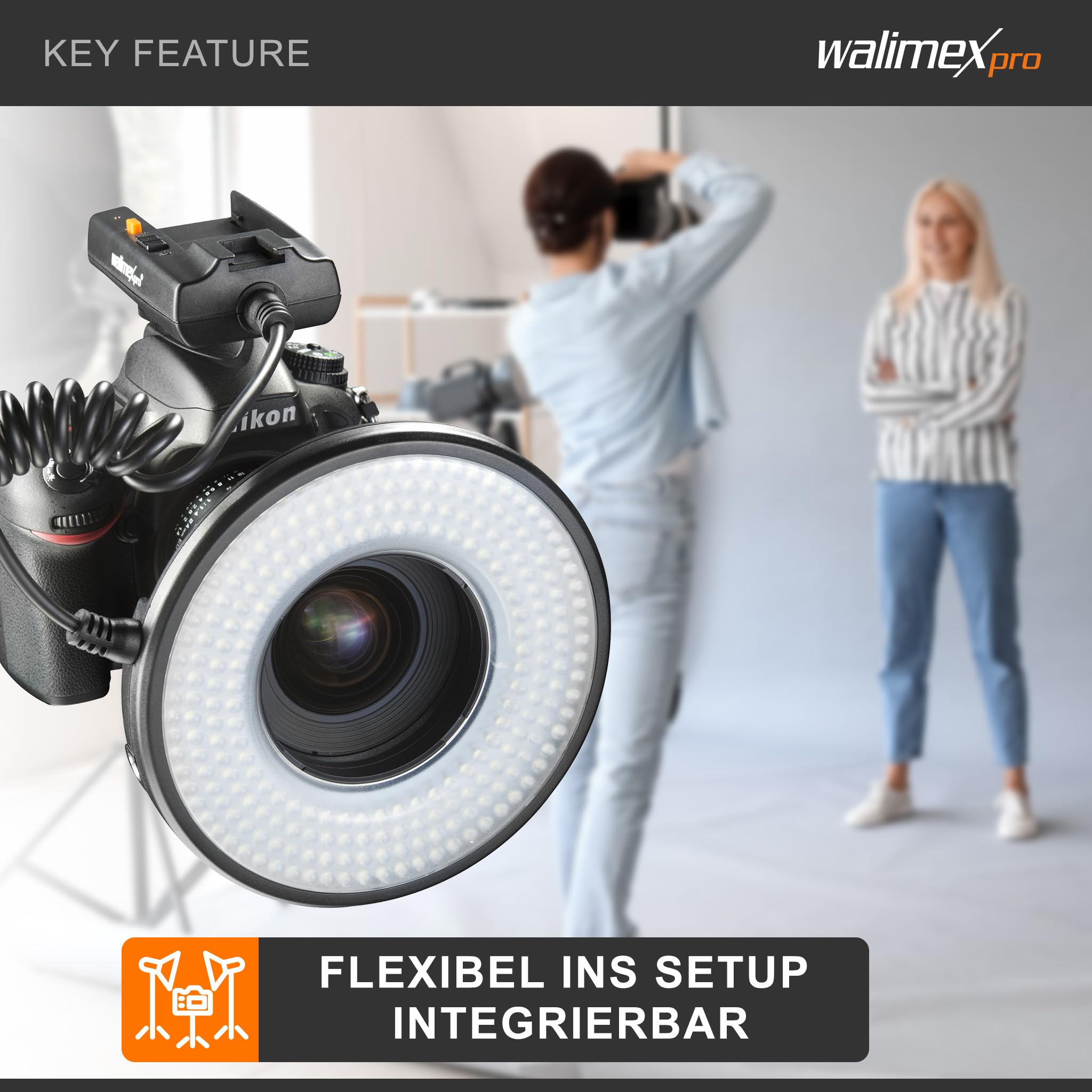 Walimex pro Macro LED Ringlicht DSR 232, Ringleuchte 14 W mit 232 LEDs, stufenlos dimmbares Videolicht