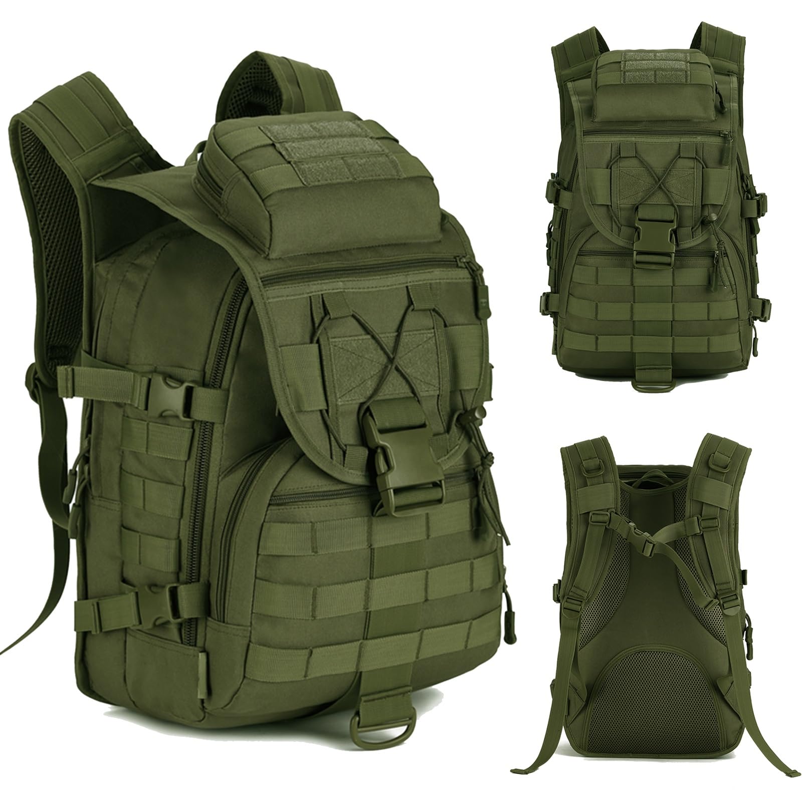 Borsa Tattica, Zaino Outdoor, Sacco da Trekking | 40L Grande Capacità Impermeabile Antiusura MOLLE Zaino EDC Quotidiano per Viaggio Escursionismo e Caccia.(Green)
