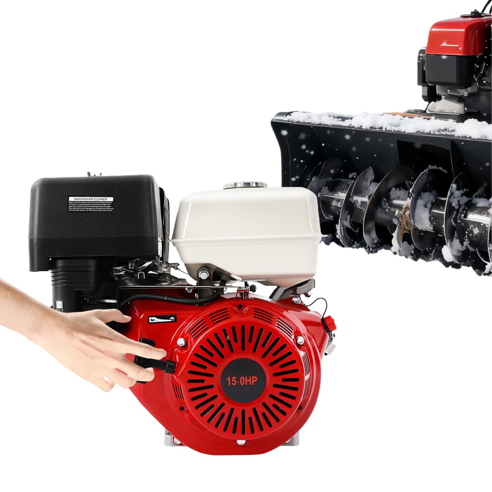 Moteur à essence 4 temps 15 CV - Moteur monocylindre sur pied avec système de refroidissement à air - 9700 W 420 CC 3600 tr/min - Démarrage à câble - Avec alarme - Pour pompes à eau, tondeuses à