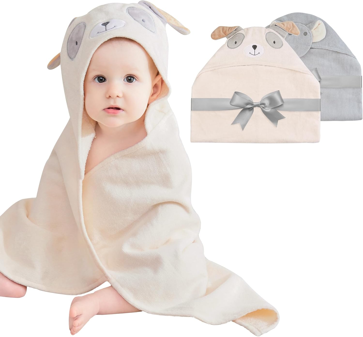 2 Pack Baby Hooded Towels with Animal Designs Low Tox