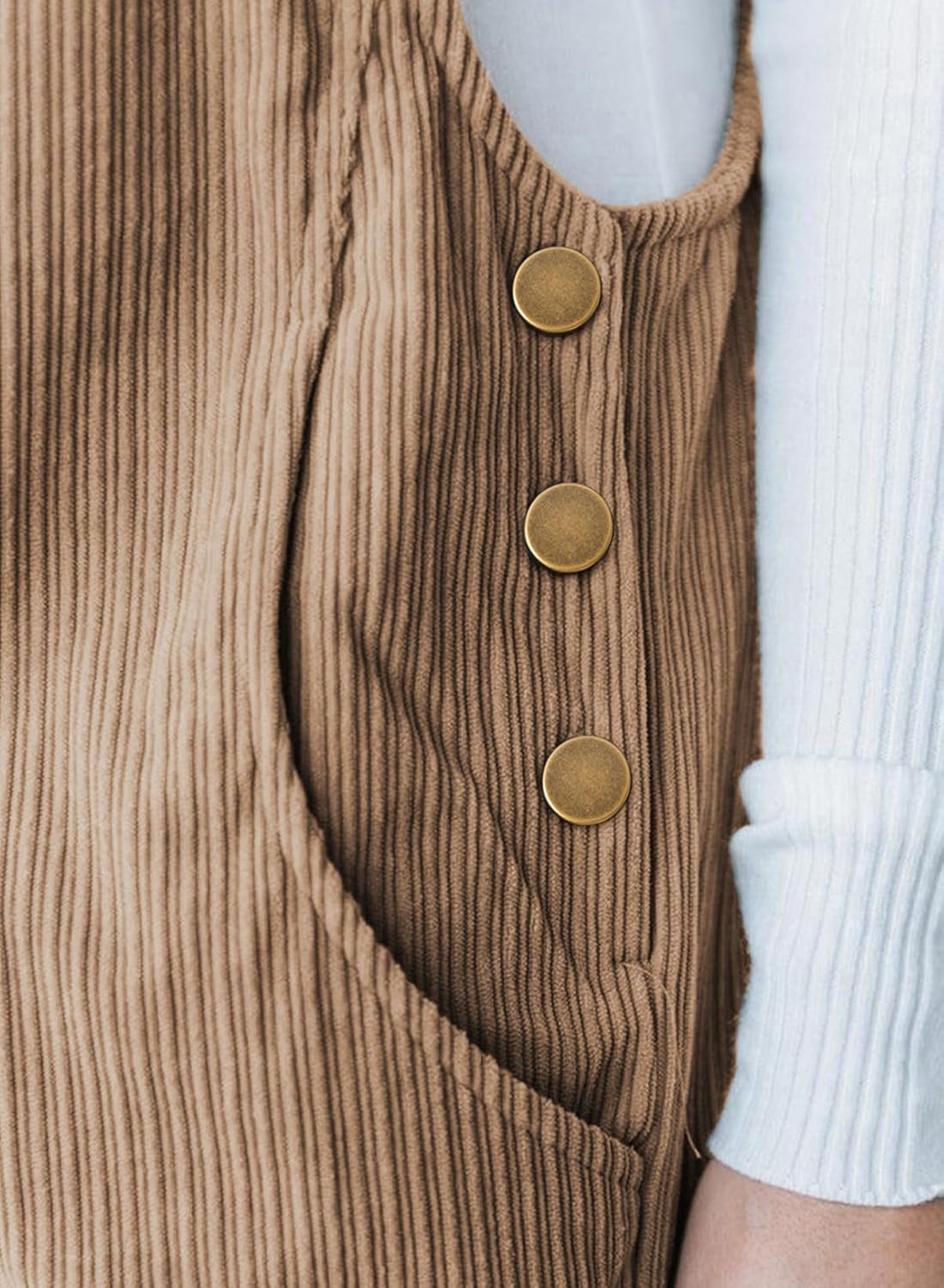 Happy Sailed Womens Corduroy Overalls Winter Fall Casual Sleeveless Adjustable Strap Wide Leg Long Pants Rompers - Image 7