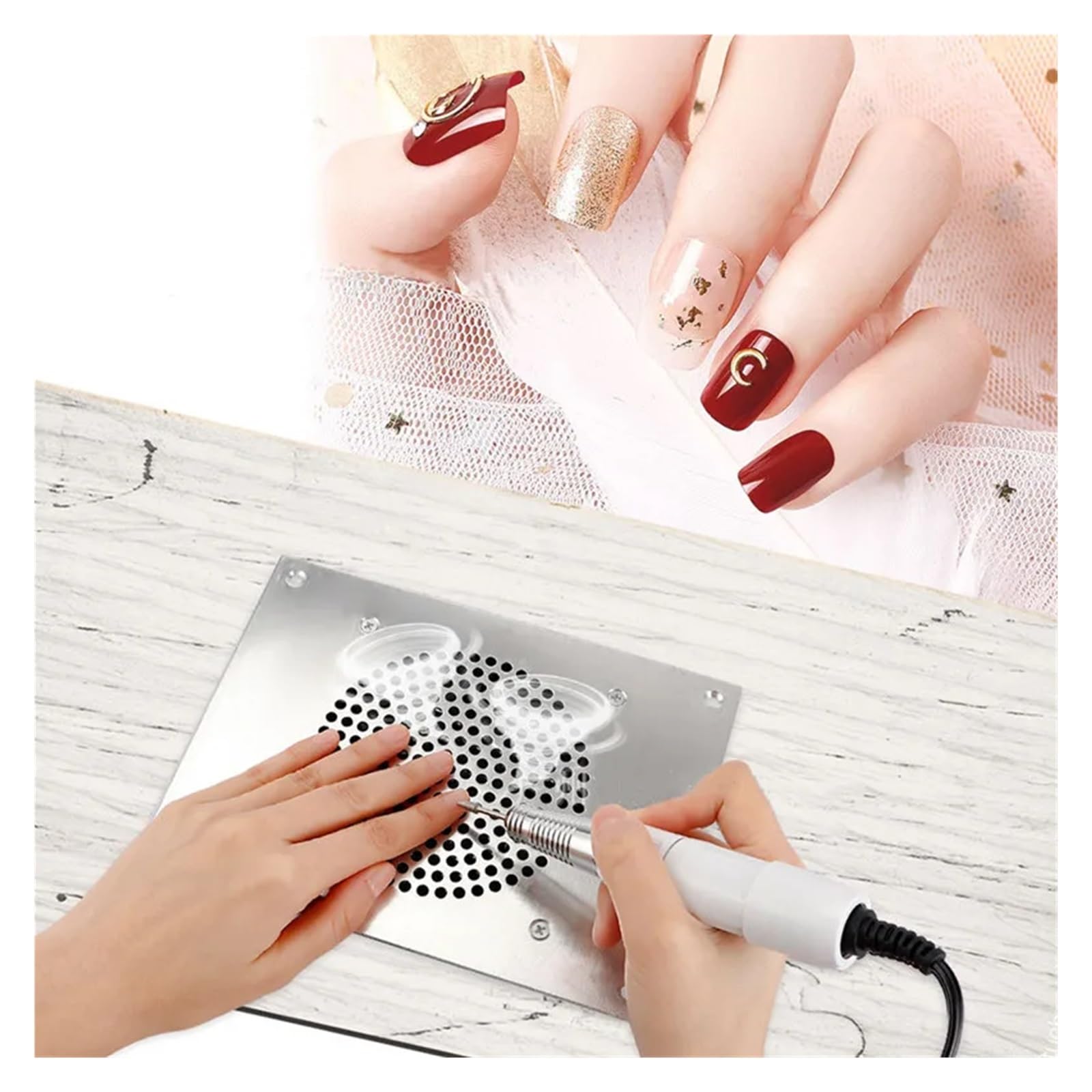 Zbieracz pyłu do paznokci, Odkurzacz stołowy do Manicure Wydajny odsysacz do paznokci Odkurzacz do paznokci Sprzęt do paznokci Manicure Art Narzędzia do pielęgnacji