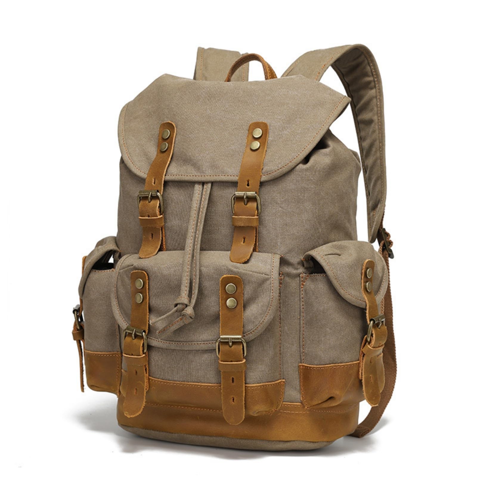 Gralara Zaino in Tela Vintage Zaino con Tasche Esterne Multitasche Borsa per Studenti, Viaggiatori, Università, Array, Verde Militare