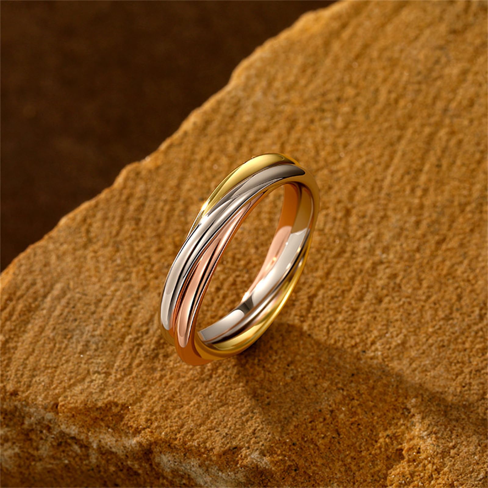 Jeulia Dreifarbiger 925 Silber Ring Für Damen Mädchen Herren Überkreuztes Design Verlobungsring Gelbgold Rosegold Ewigkeitsringe Bandringe für Valentinstag Geburtstag