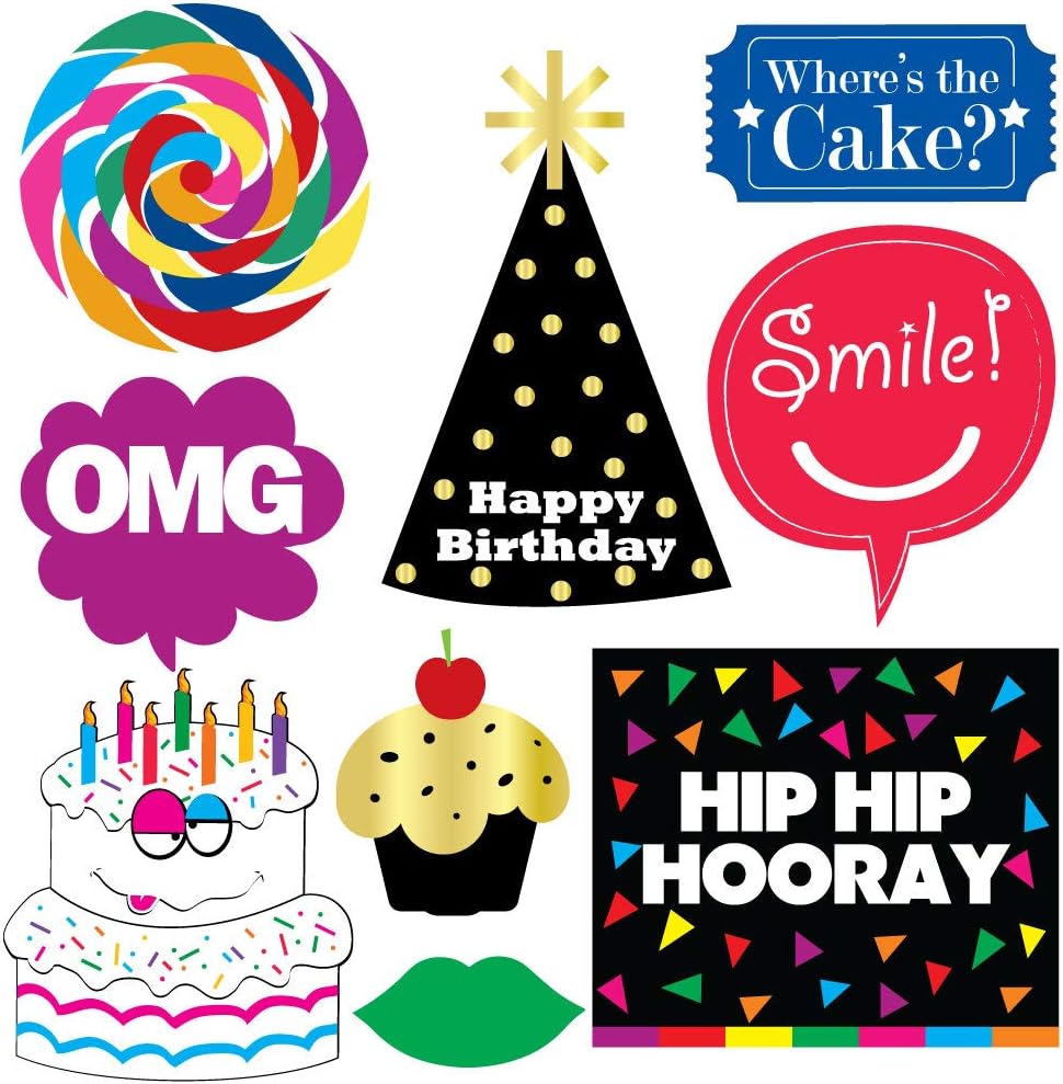 Funny Birthday Photo Booth Props - 47 Pieces - 21st - 30th - 40th - 50th - 60th - 70th - 80th - 90th - Birthday Party Supplies, Decorations and Favors Multi Color