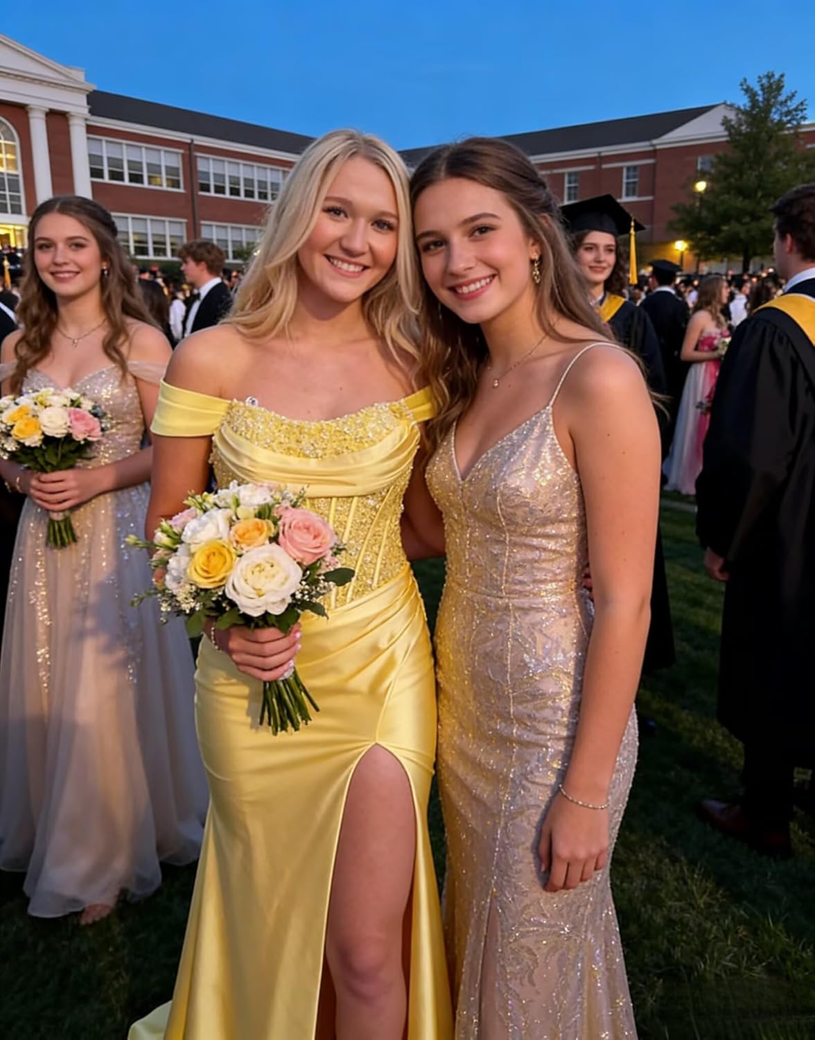 Sequin Mermaid Prom Dresses Corset Off Shoulder Satin Lace Applique Long Formal Evening Gown with Slit