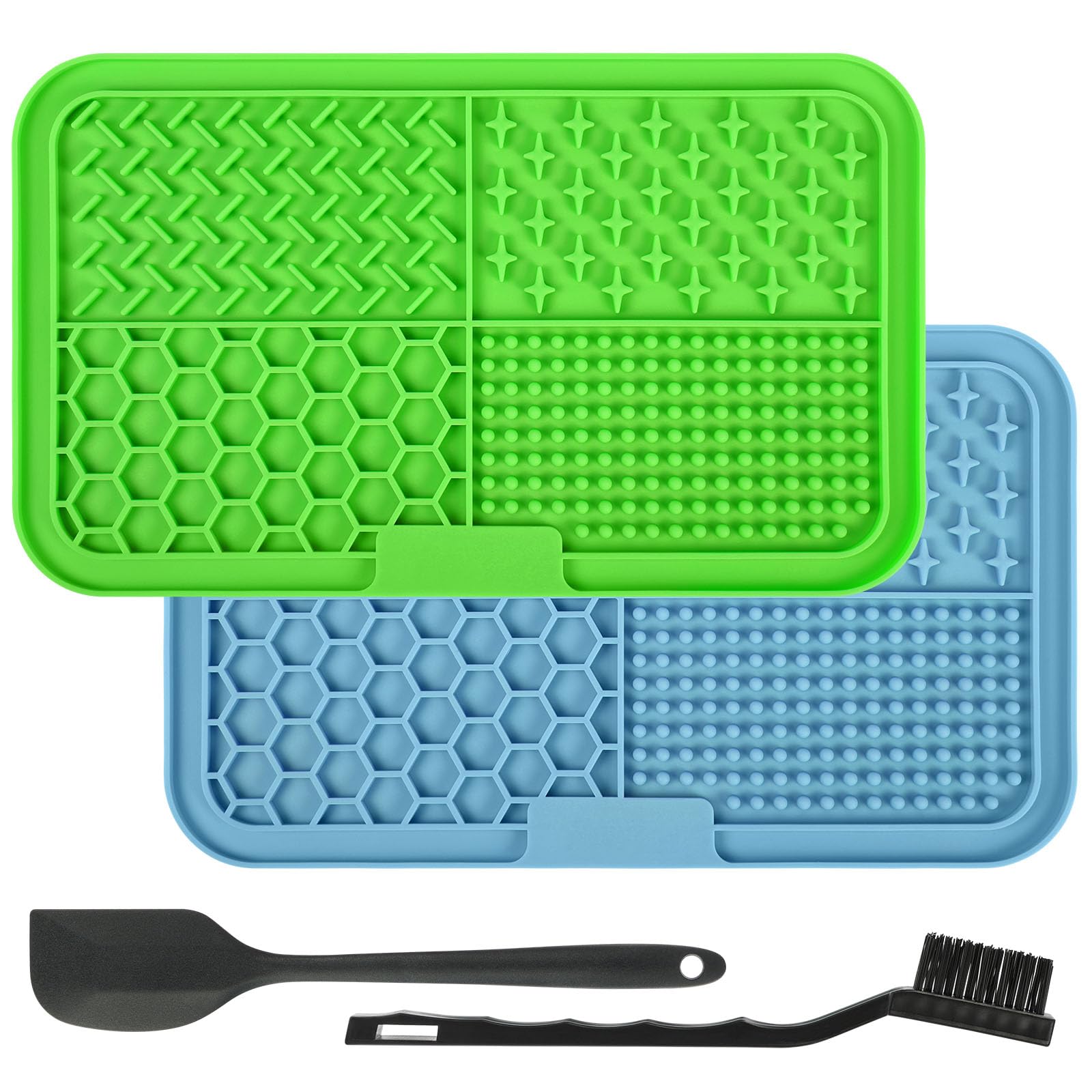 Adiwo Licking Mat for Dogs & Cats, 2 Pack Square Slow Feeder Mat with Suction Cups, Premium Lick Mats for Anxiety Relief Boredom,Dog Treat Mat for Butter, Yogurt, Peanuts (Blue + Green) — image 1
