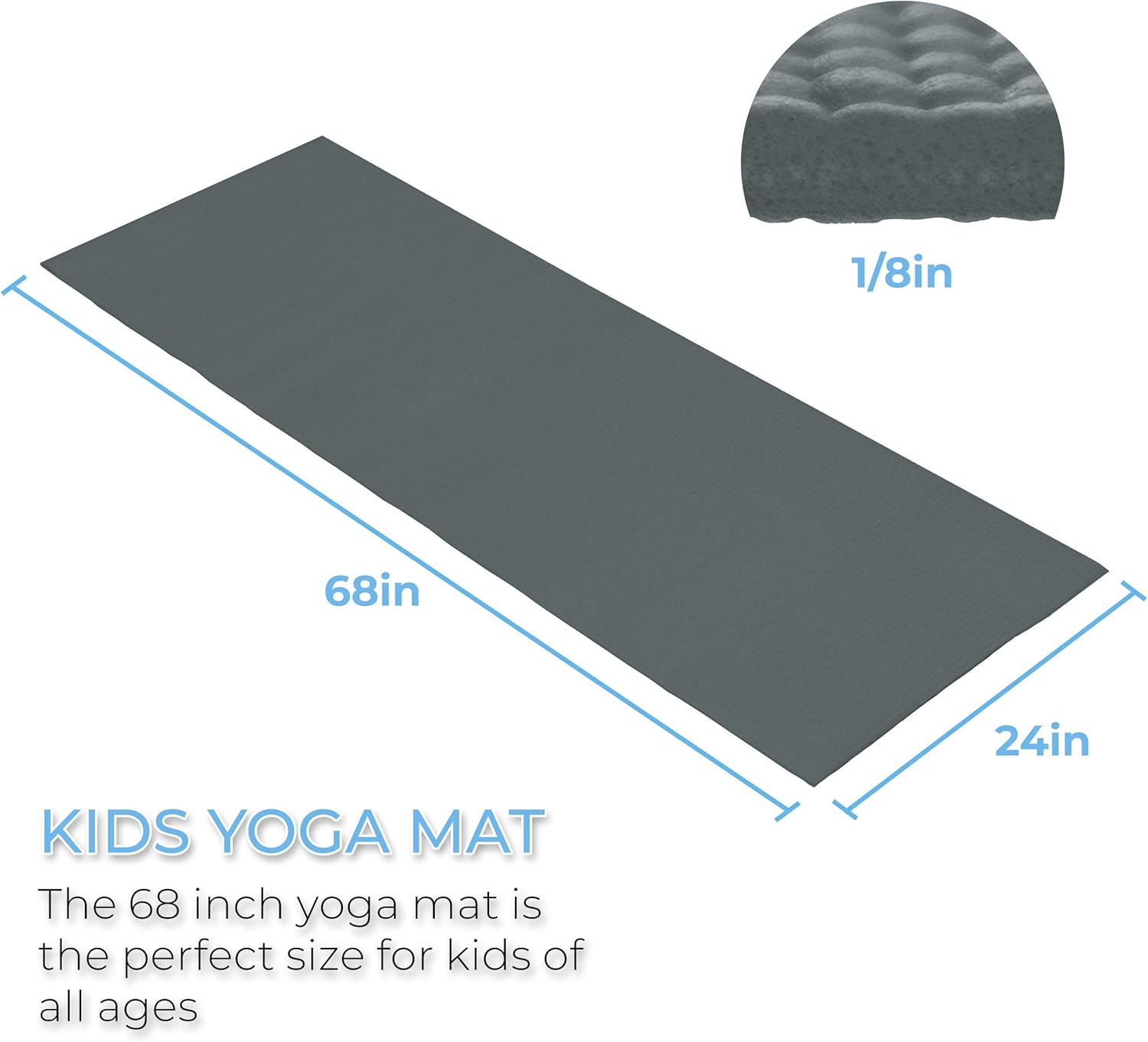 Hello Fit 10-Pack Kid-Friendly Yoga Mat, 68" x 24" Non Slip Exercise Mat, 4mm Non Toxic Yoga Mats for Kids, Easy to Clean, Bulk Workout Mats for Schools, Classrooms, and Studios