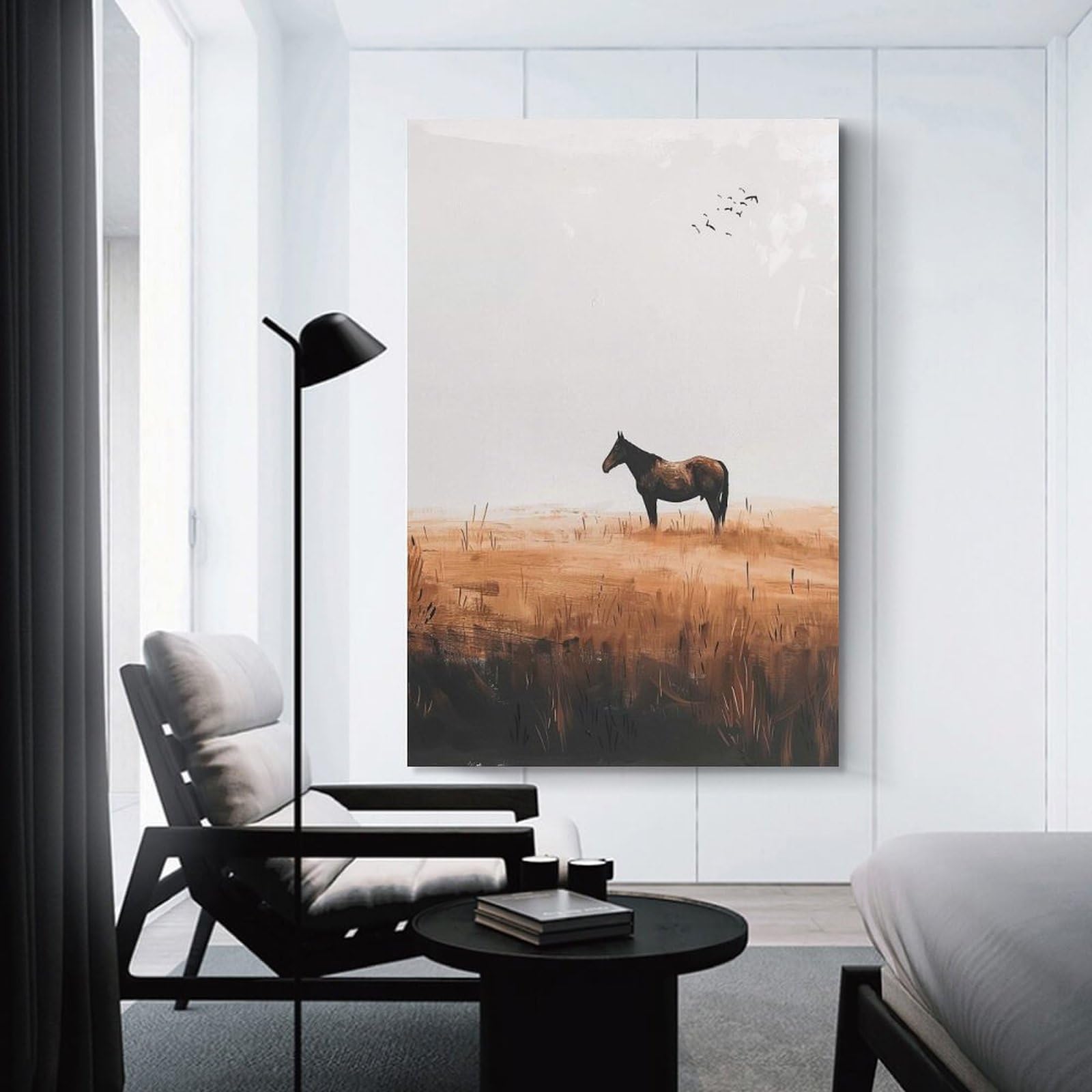 Junmoney Unframe-Style-12 Decorative Wall Artwork Lone Horse In Field, 24X36inch(60X90cm), For Sofa Walls, Lounge Or Home Corners, Modern Wall Decor For Cosy Interiors