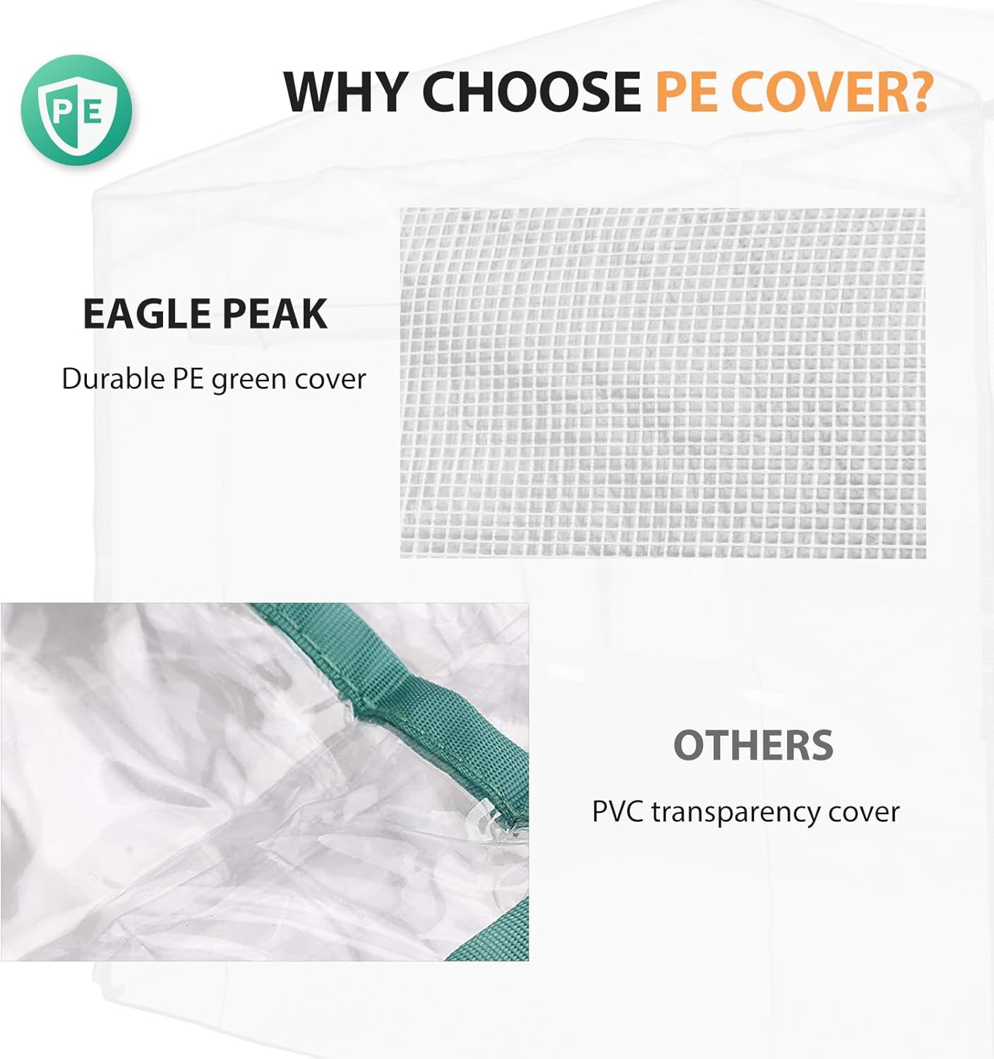 EAGLE PEAK Replacement Cover for 6x4 Portable Walk-in Pop up Greenhouse, Front Roll-Up Zipper Entry Door and 2 Roll-Up Side Windows (Frame Not Included), White