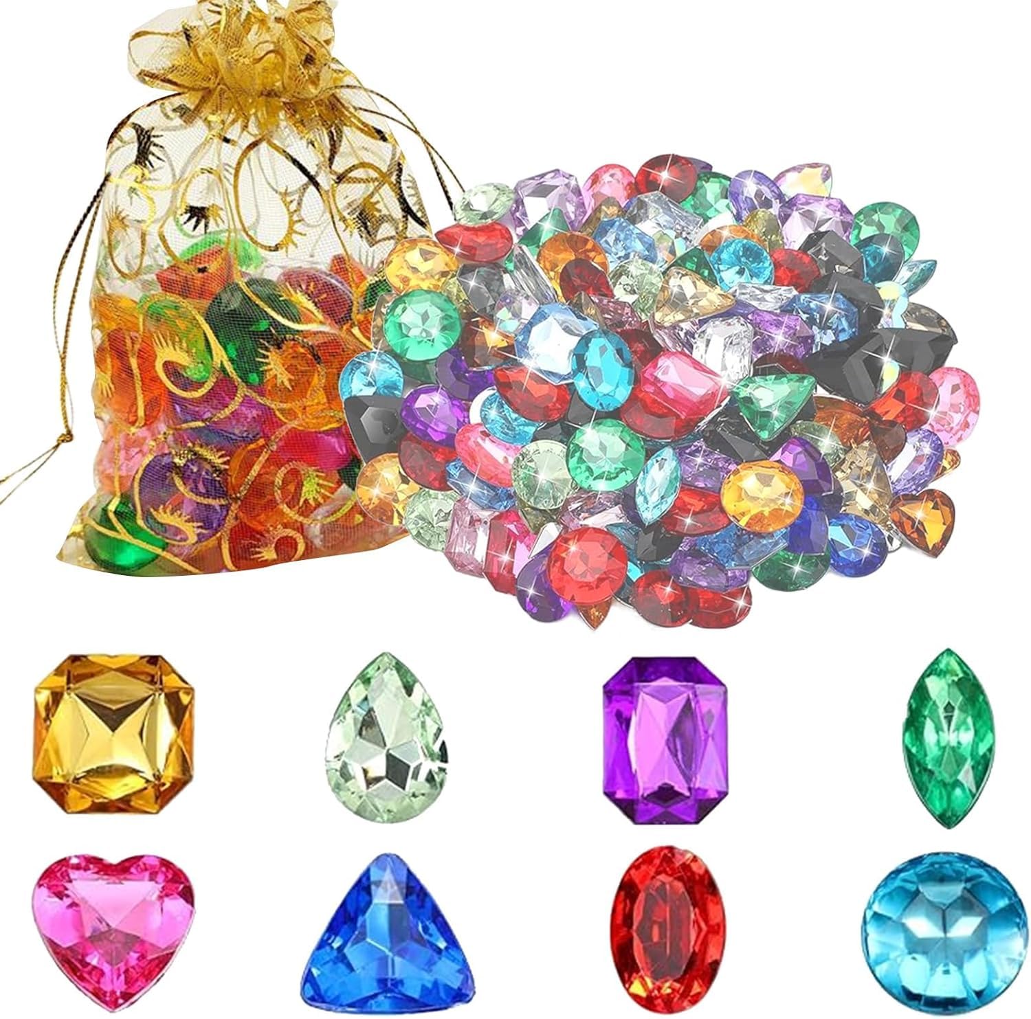 KxrTpx 124 Pieces crystals and gemstones, gemstones for kids, Multi-color Acrylic Diamond Fake Jewels, stick on gems, for Summer Beach Underwater Swimming Toys Birthday Swimming Pool Party