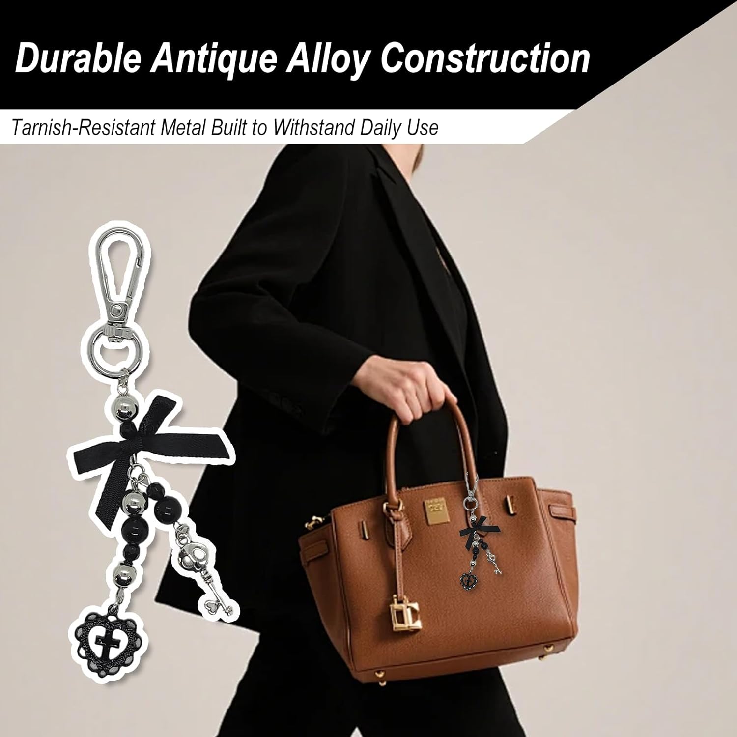 Gothic Keychain Skull Charm for Bag Y2k Spooky Purse Charms Black Heart Keychains for Women Men DIY Goth Jewelry Accessories for Backpack or Key Ring Decoration - Image 4