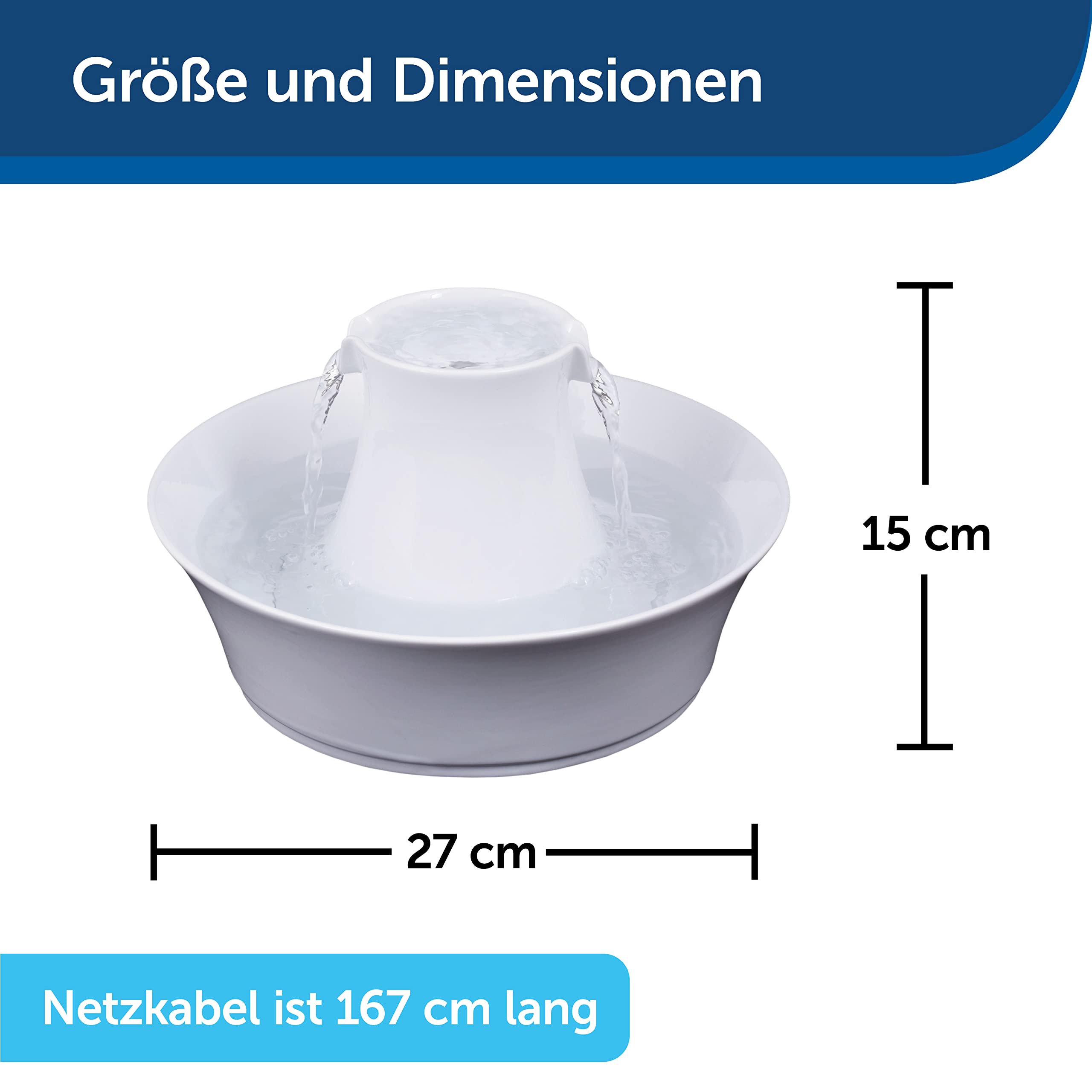 PetSafe Drinkwell Keramik-Trinkbrunnen Avalon, Gefiltertes Trinkwasser für Hunde und Katzen, 2 L Wasserkapazität, Weiß