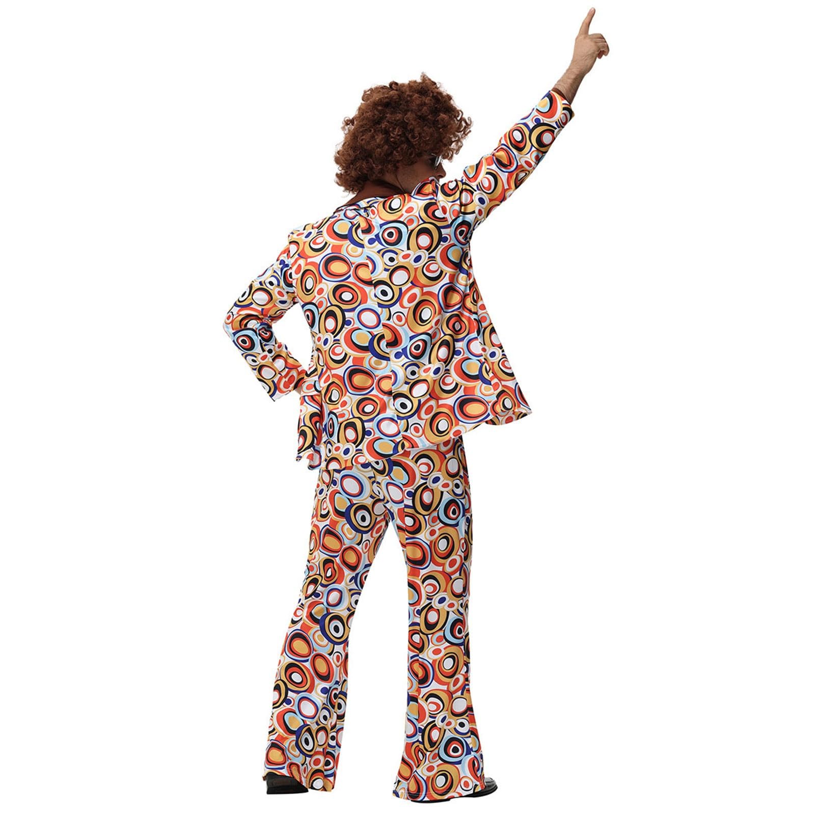 Disfraz de los años 80 para hombre, disfraz de carnaval vintage de los años 70, camisa de discoteca clásica de 2 piezas y pantalones acampanados, hippie, disfraz de carnaval