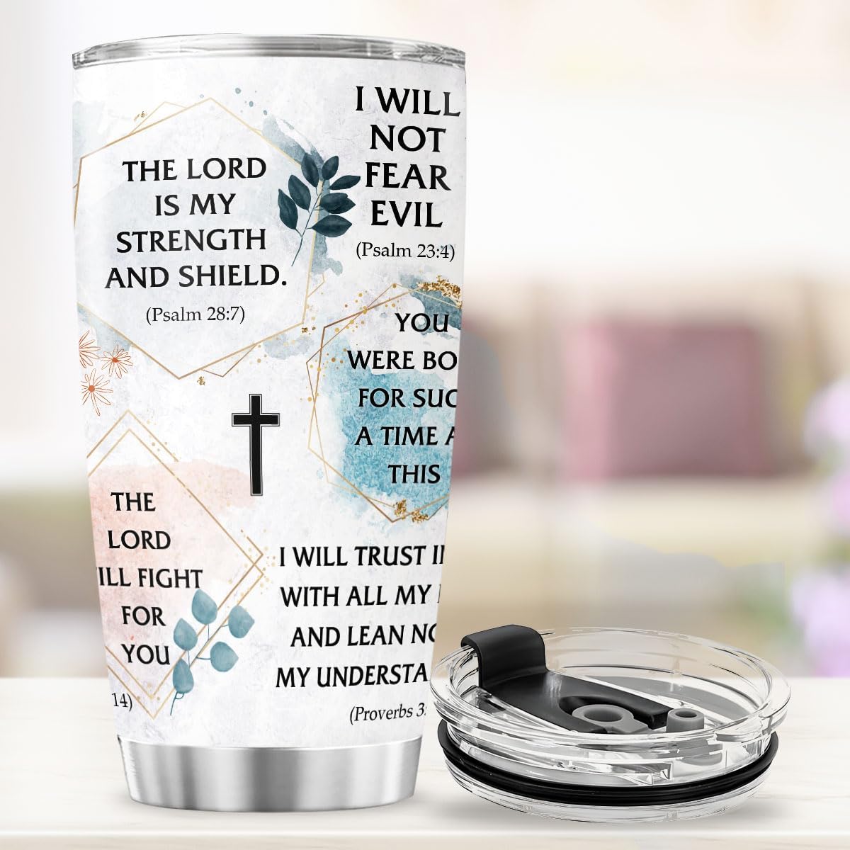 Christian Bible Verse Gift for Women, Inspirational Scripture Design with Crosses and Floral Motif, 20oz Stainless Steel Insulated Tumbler for Faith, Encouragement, Travel, Birthday - Image 4