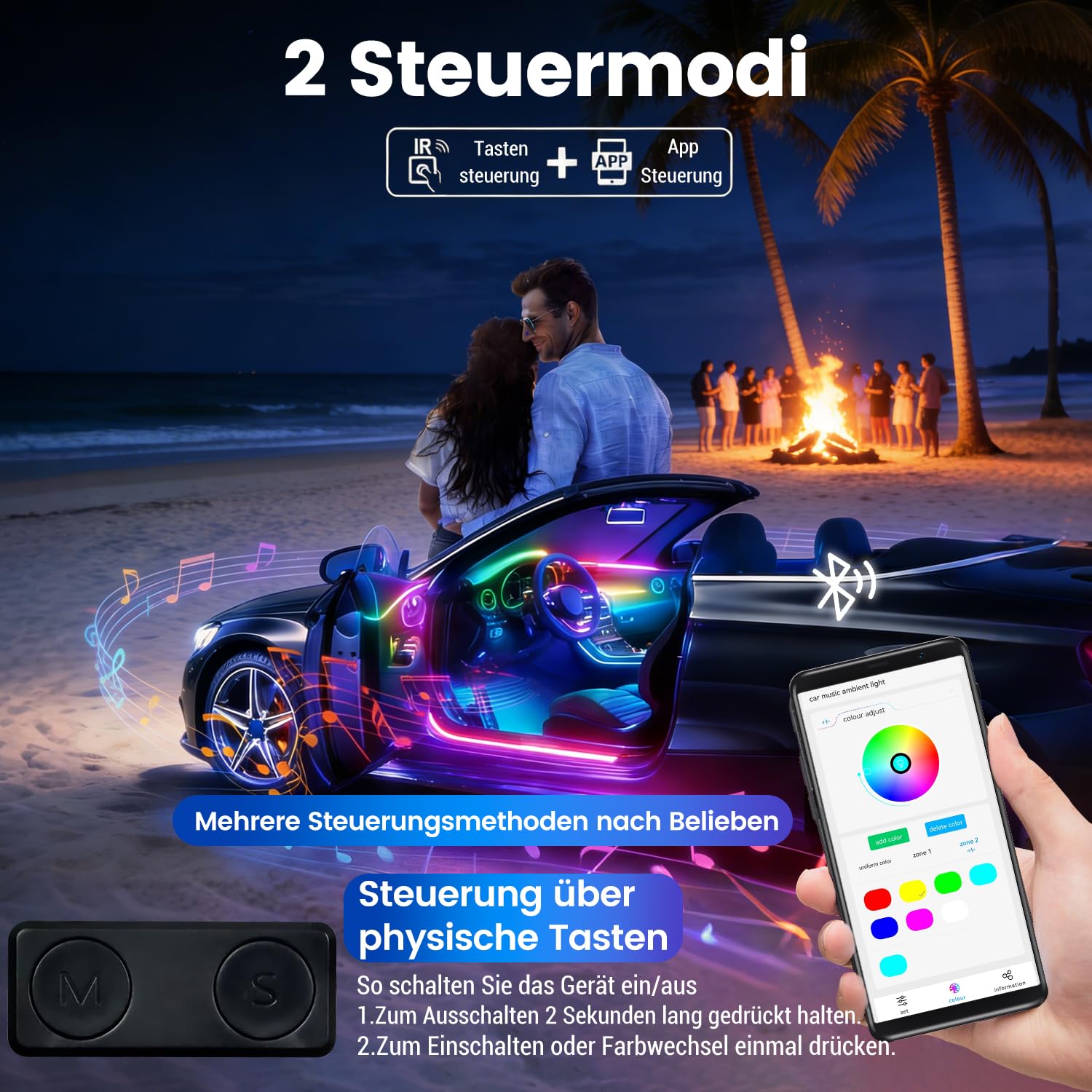 Illuminazione per interni auto, 22-in-1 HMYC 128 strisce luminose LED in fibra ottica acrilica colorate, illuminazione ambientale decorativa universale con ritmo sincronizzato alla musica, controllo