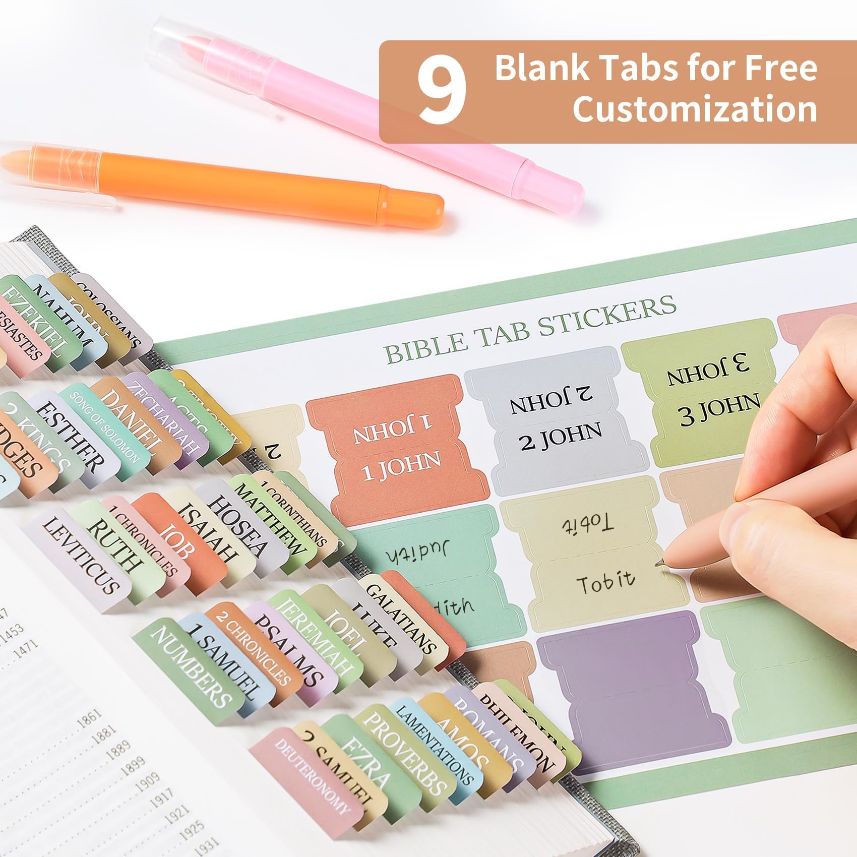 Bible Tabs for Women & Men, Bible Book Tabs for Study Bible, Large Print Repositionable Bible Index Tabs, Bible Labels Tabs, Bible Study Supplies（Boho)