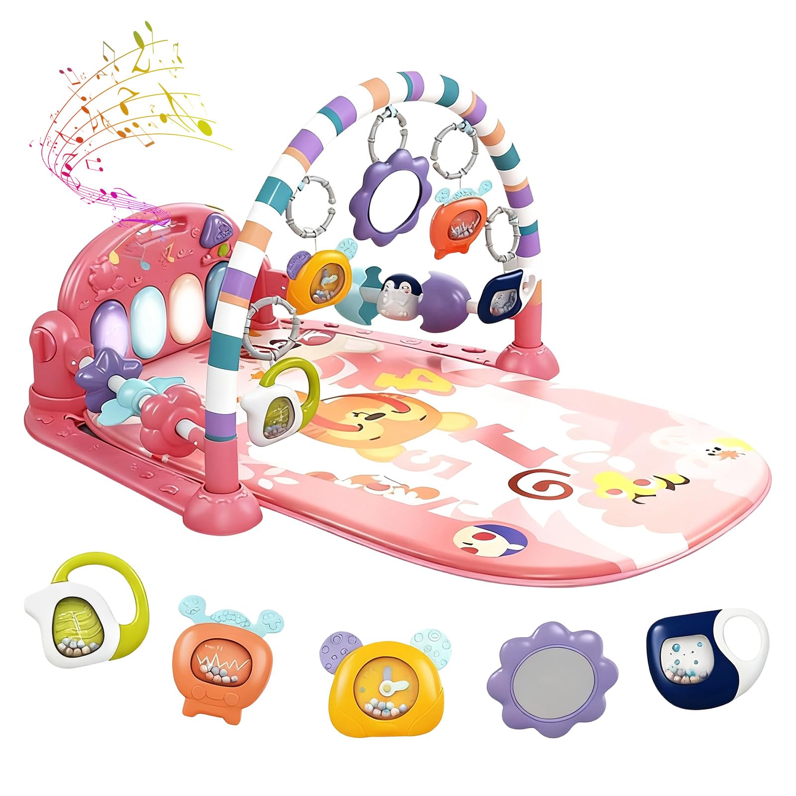 LN COZY CORNER Baby Play Mat Gym, 6-Mode Activity Mat with Kick-Activated Piano & Lights, with 5 Infant Sensory Baby Toys Extra Guardrail, Tummy Time Mat for Newborn Infants 0-12 Months (Blue) — view 8