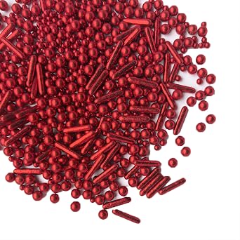Sprinkles Red Pearl Sugar Candy Mix Size Baking Cake Decorations Cupcake Toppers Celebrations Shaker Jar Wedding Shower Party 130g/4.2oz