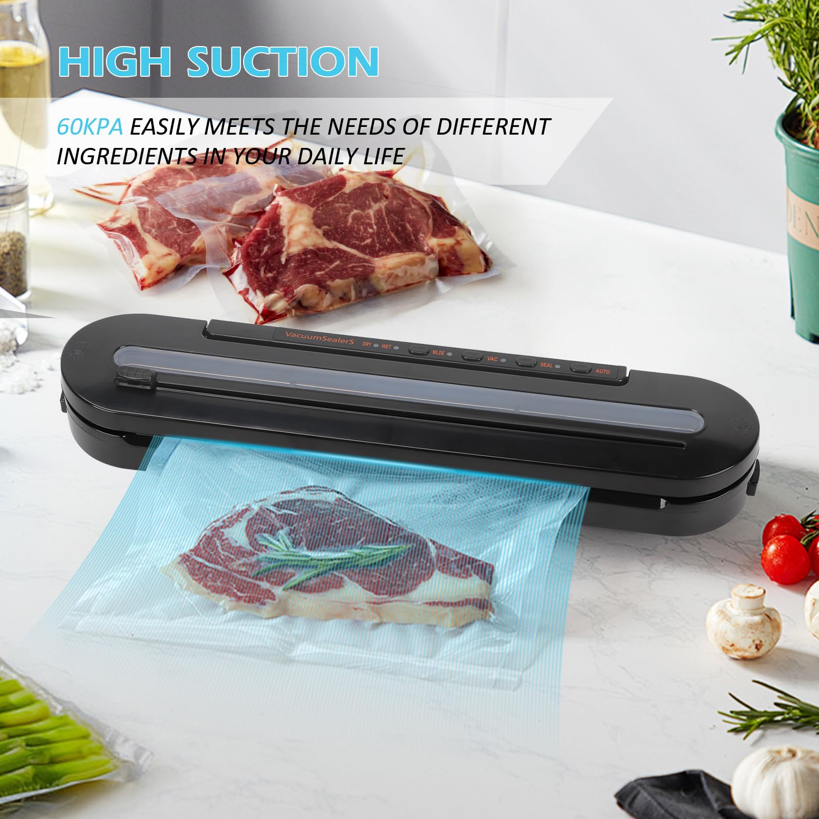 Qivine Envasadora al Vacio Domestica, 5 en 1 Embasadoras Selladora Bolsas de Plastico para Alimentos, Húmedos y Secos Cocina Maquina Envasar al Vacio con Cortador de Película