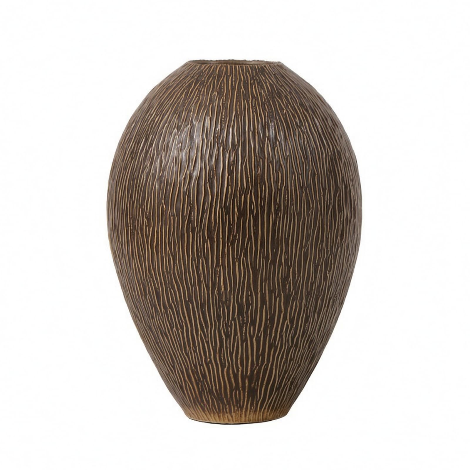 Jarrón de Cerámica Florero Botella Ornamento Superficie Estriada Hecha a Mano y Silueta con Cuello Estrecho Base Estable para Estanterías Recibidor, Negro Envejecido, 24.5 24.5 H28cm