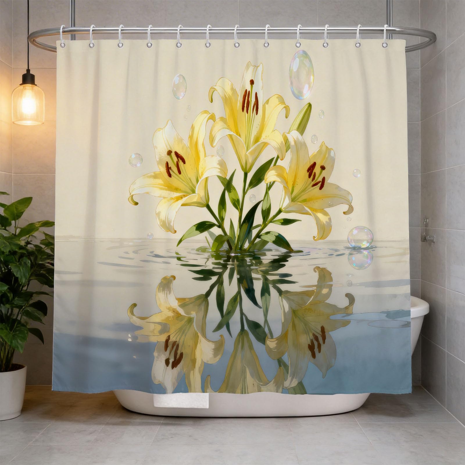 Hongduo 3D Lily Shower Curtain for Stalls Bathtubs Chic Bathroom Decor Shower Curtain Set Polyester Fabric Waterproof 200x200cm/79X79 Inch with Hooks