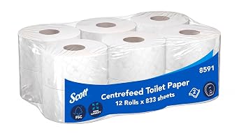 Scott Control Centrefeed Toilet Tissue 8591-2 Ply Toilet Paper - 12 Toilet Rolls x 833 Toilet Paper Sheets (9,996 Total)