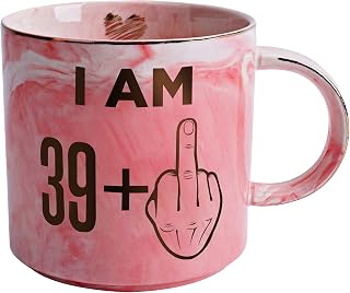 40th Birthday Gifts for Women - Funny Turning 40 Year Old Birthday Gift Ideas for Wife, Mom, Daughter, Sister, Aunt, Best Friends, BFF, Coworkers - Fabulous Pink Marble Mug, Ceramic 11.5oz Coffee Cup