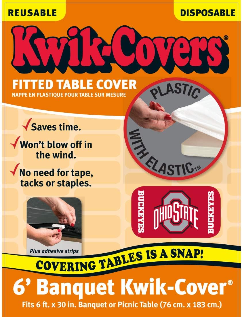 Collegiate Kwik-Covers Rectangle Plastic Table Covers, Bundle of 2 (Ohio State University, 6')