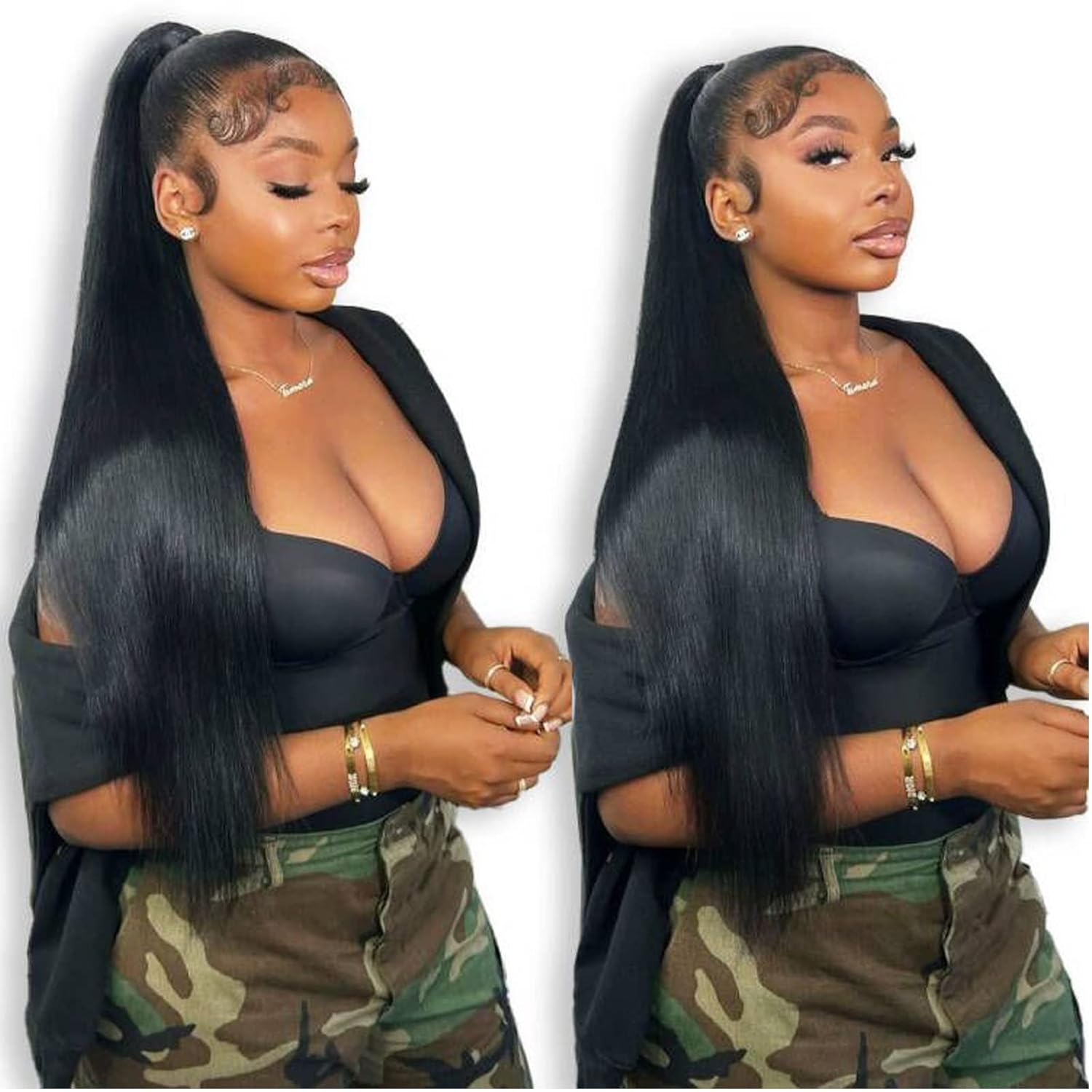 Miss Flower 360 Lace Front Wigs - Pre Plucked Brazilian Virgin Human Hair, 28Inch, 180% Density HD Transparent Straight Lace Frontal Wigs For Black Women