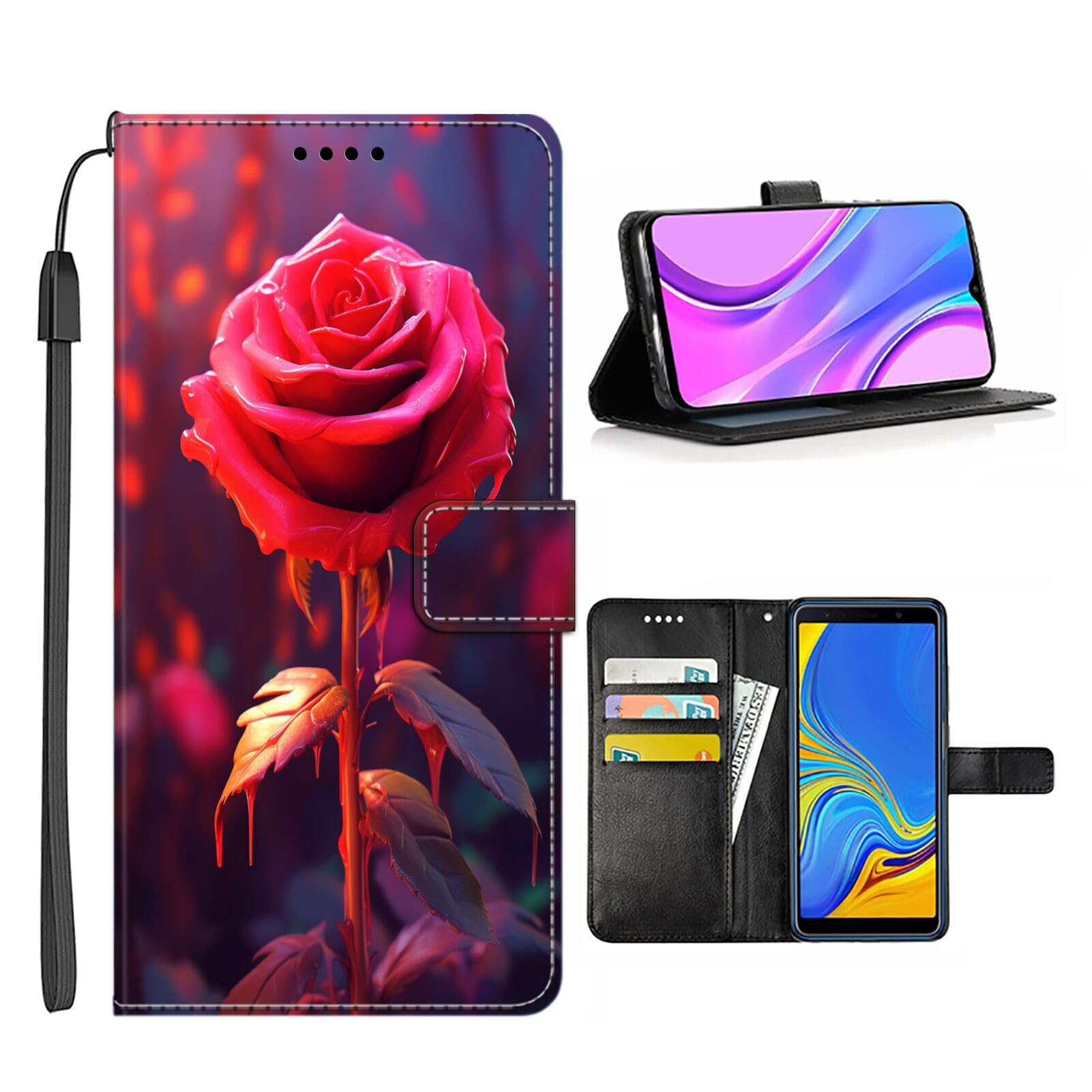 DAFEI Wallet Case for iPhone 13 Mini with Rose Flower-aa844 Pattern PU Leather Flip Folio ID&Credit Cards Pocket Lanyard