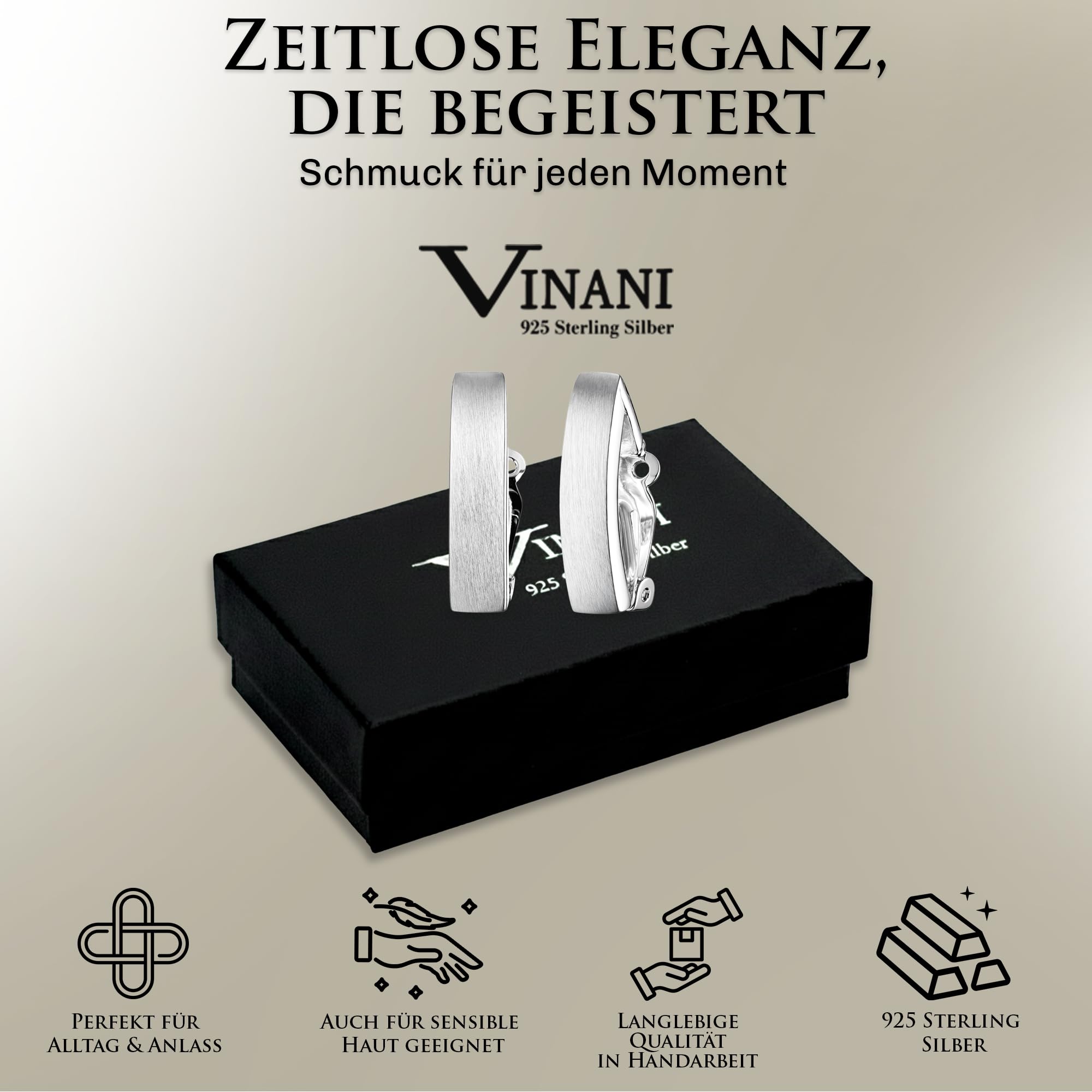 Vinani Ohrclip Rechteck mattiert Sterling Silber 925 Ohrringe LLM