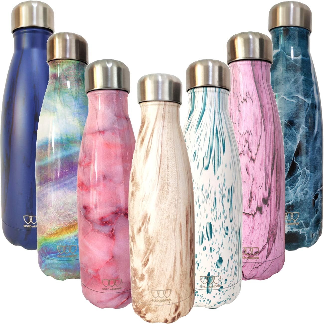 Gold Armour 17oz Stainless Steel Vacuum Insulated Water Bottle, Leak Proof Double Walled Cola Shape Bottle, Keeps Drinks Cold for 24 Hours and Hot for 10 Hours (Pattern: Brown Swirl, 17oz)