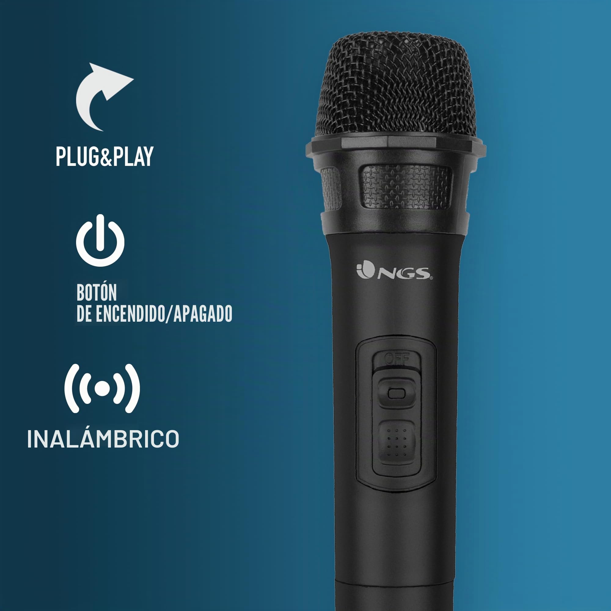 NGS Singer Air - Micrófono Inalámbrico Vocal Dinámico, Alcance de 20 Metros y Plug&Play