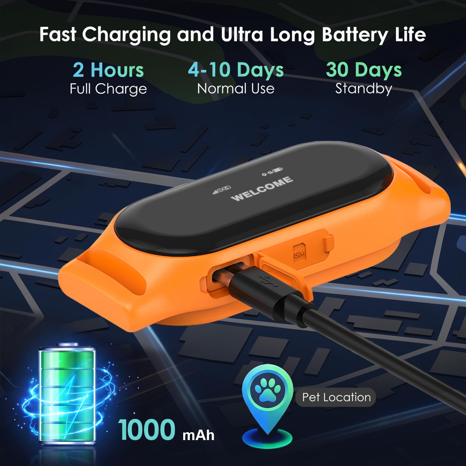 4G Echtzeit-Haustier-Tracker Dual-Band GPS Hundelokalisierer mit Anti-Verlust-Elektrozäunung,Keine monatlichen Gebühren, mit Gesundheitsüberwachung, Typ-C-Ladung, IP66