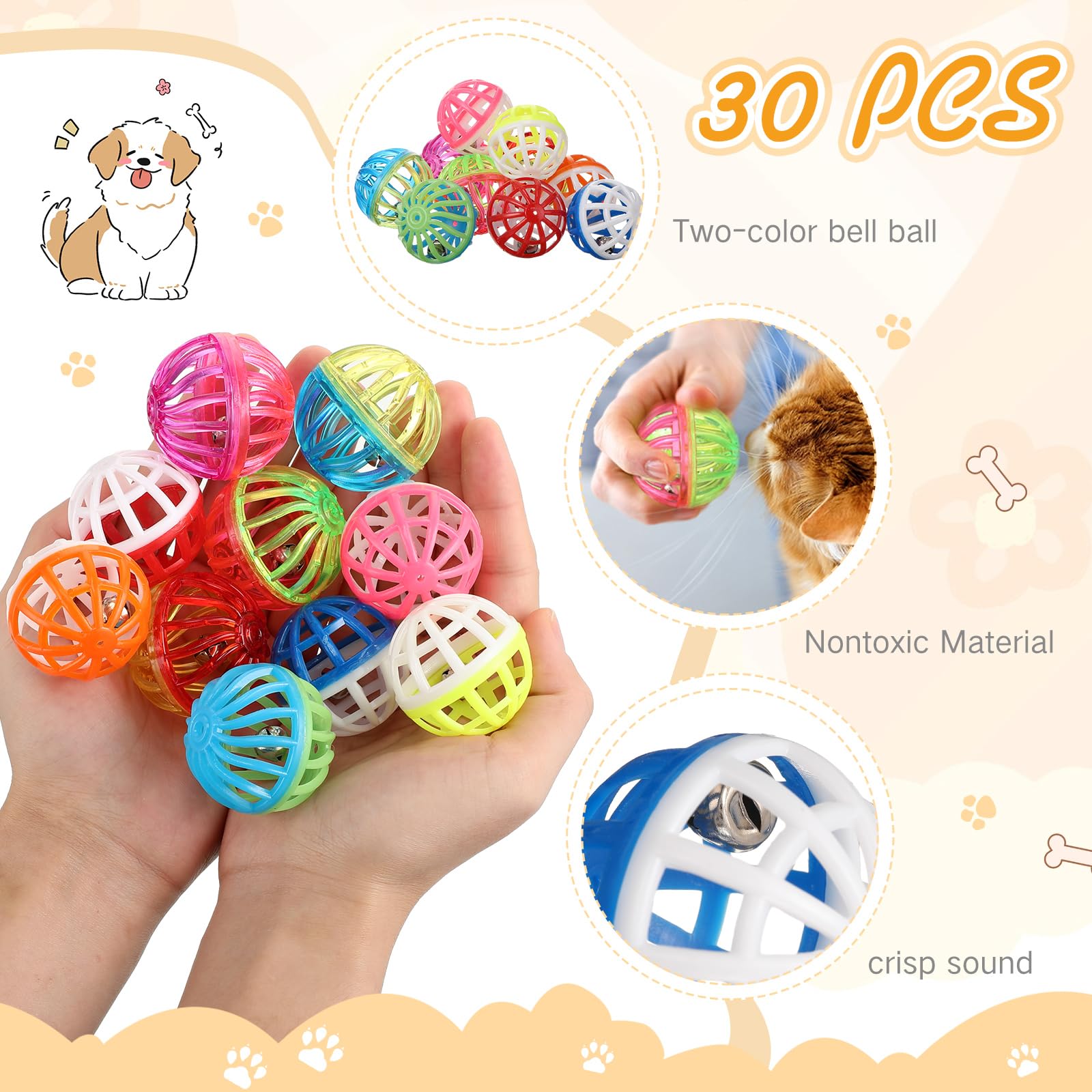 Silkfly 30 Pcs Polyester Film Cat Crinkle Balls Toys, Colorful Fuzzy Balls Lightweight Chew Cat Sponge Jingle Toys for Indoor Kittens to Keep Fit