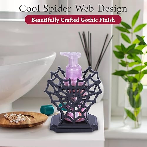 Miniatura 3 de Dispensador de jabón de telaraña, soporte para jabón de manos en forma de corazón de telaraña de Halloween para baño, dispensador de jabón de madera