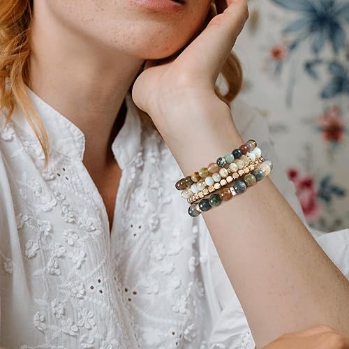 Miniatura 2 de CAGOS Pulsera de cuentas de piedra natural compatible con Apple Watch Band de 1.496 pulgadas1.575 pulgadas1.614 pulgadas para mujer, Series 9, 8, 7,