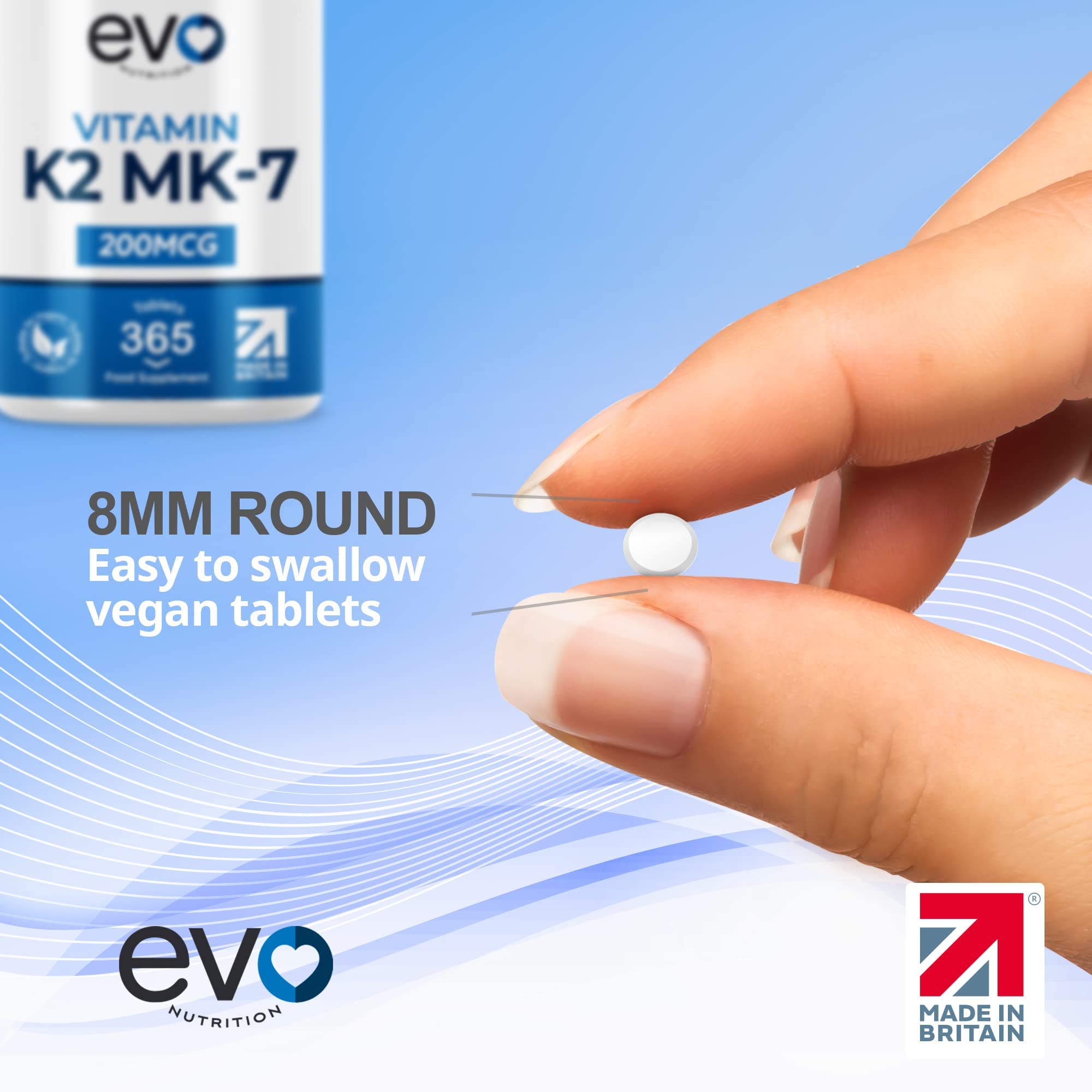 Vitamin K2 MK 7 200mcg 365 Vegetarian and Vegan Tablets (not Capsules