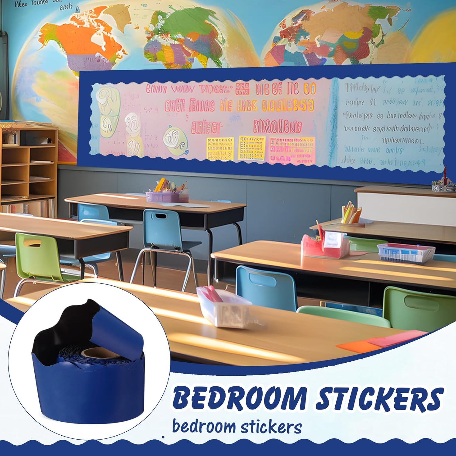 Tenceur 48 Ft x 2.75 Inch Large Magnetic Bulletin Board Borders Bulletin Boarder Trim for Classroom Whiteboard Decorations Scalloped Trim for Office Chalkboard Home Decoration (Navy Blue)
