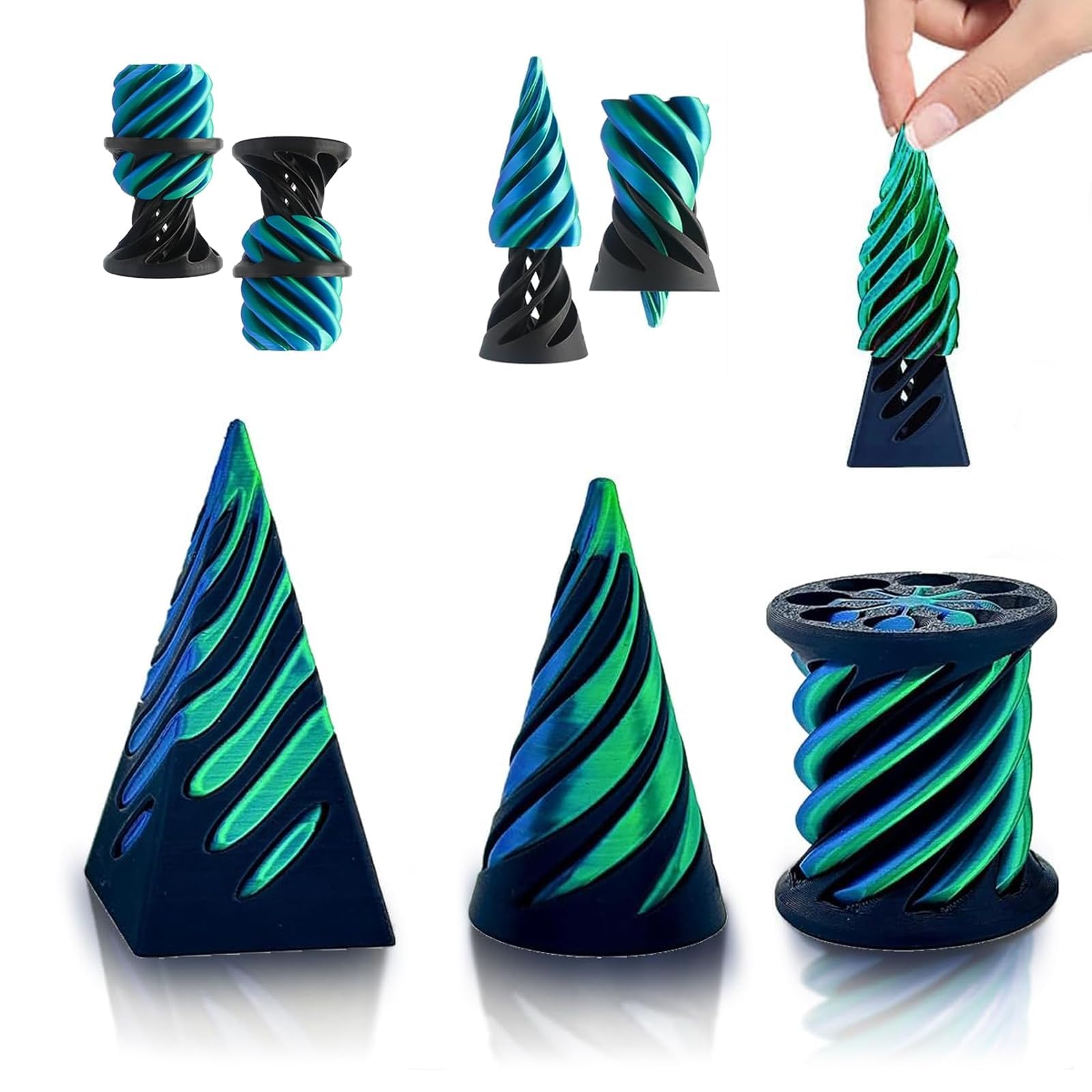 3 Pcs 3D Printed Fidget Cone, Spiral Cone Fidget Toys, Impossible Cone, Impossible Pyramid Passthrough Sculpture, Unique Spiral Cone Toys For Home Office Desk Decor