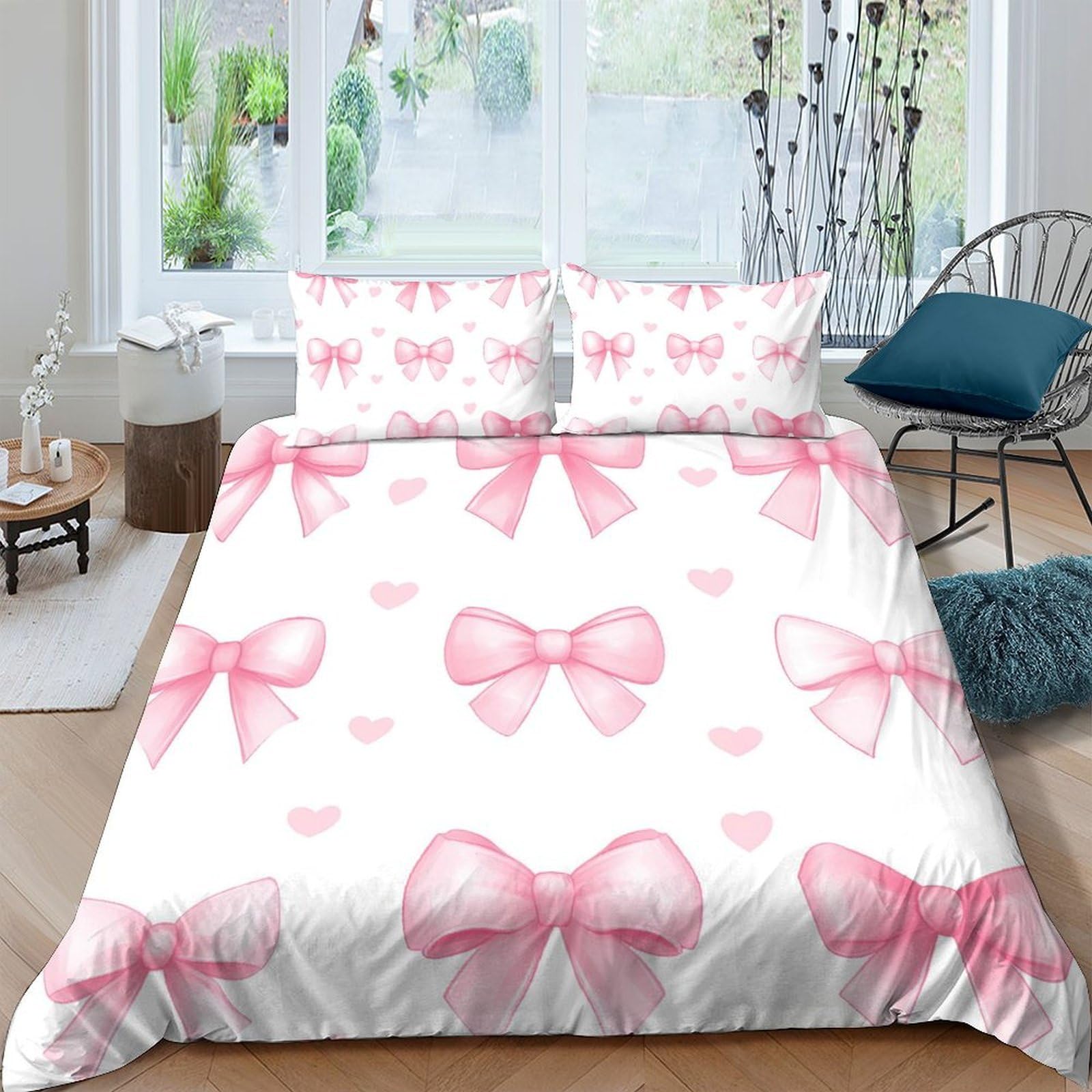 Ctjqhvkz Style-8 3D Printed Pink Bow Fitted Sheet Microfiber Soft Bedroom Decor Heart Pattern Mattress Cover For Home Guest Room Single（135X200cm）