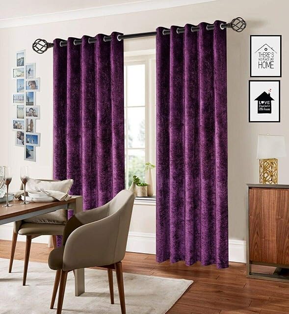 XXR LUXURY CRUSHED VELVET CURTAINS LINED EYELET RING TOP UK SIZES (Purple, 66x90'')