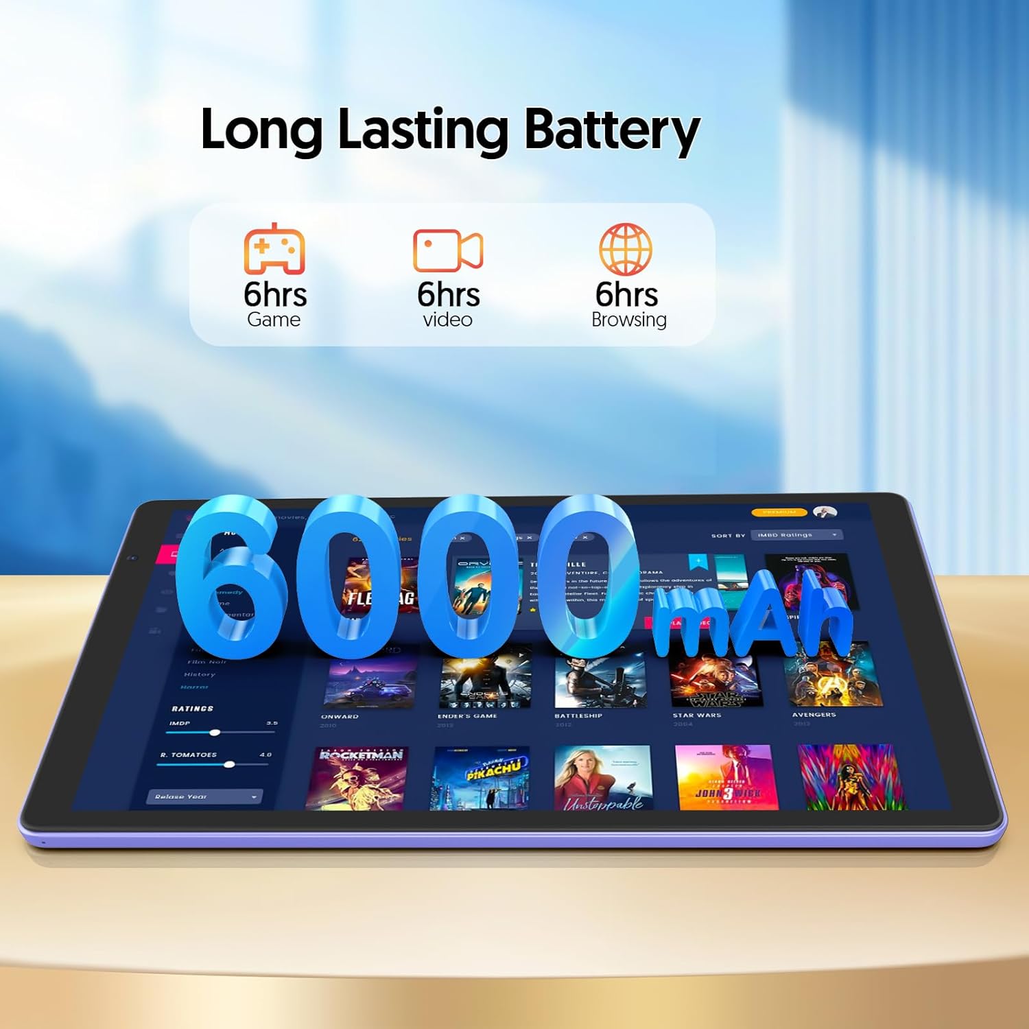 BAKEN 10 Inch Tablet, Android 12 Tablets, 4(2+2) GB RAM, 32GB ROM, 1280x800 IPS HD Touchscreen, Quad Core Processor, GMS, WiFi 6, 6000mAh Battery, Bluetooth Tablet PC, Dual Camera, Games(Purple)