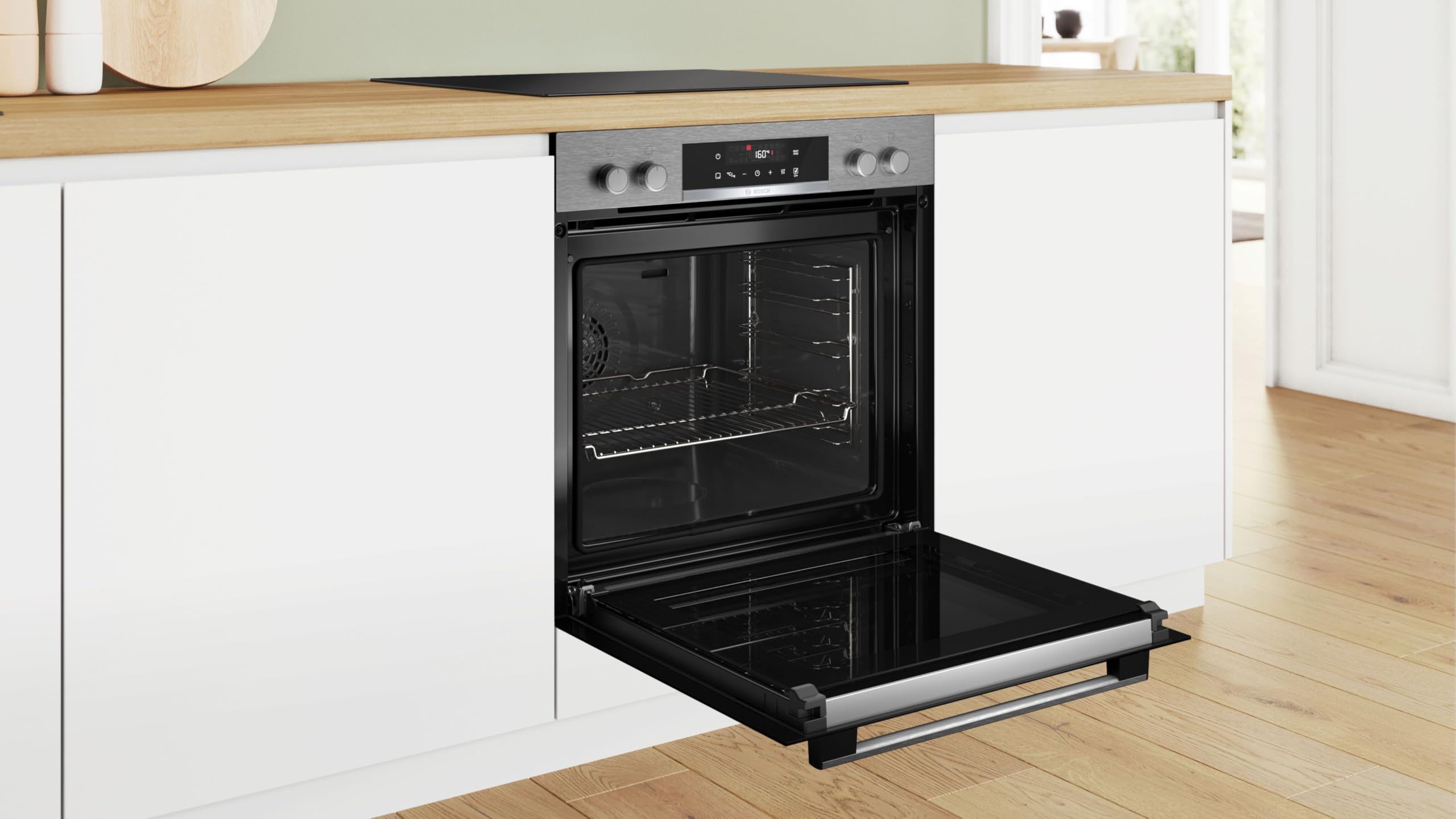 Bosch HND271AS64 Einbau-Herd-Set 60 cm Pyrolyse Touch Control Edelstahl Elektro-Kochfeld NKN645GA2E Serie 4 Herdgesteuert 21 cm Kochzone Mit Rahmen