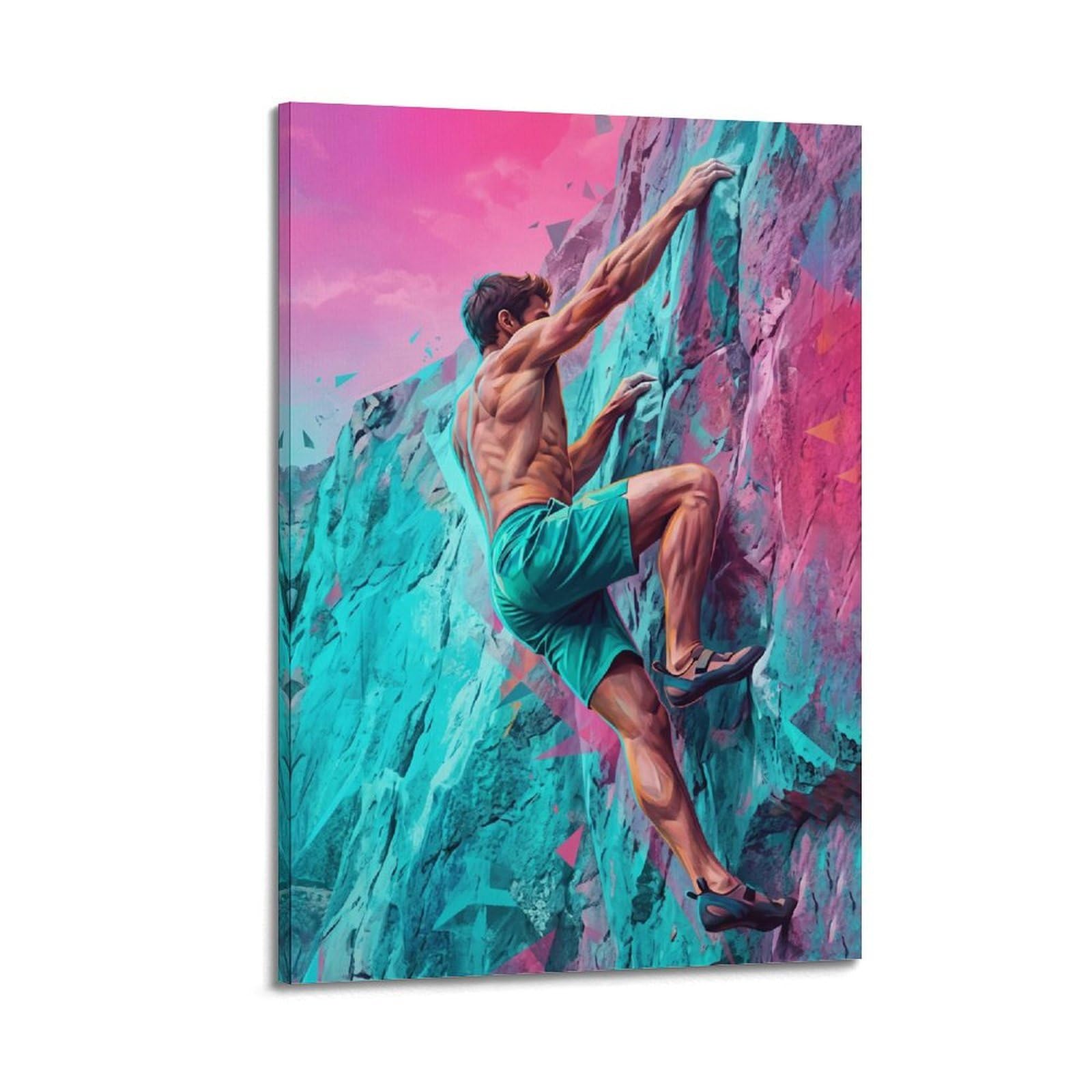 OLYHTR Surreal Neon Rock Climbing Mountain Sports Poster Modern Decorative Canvas Prints - Ideal Wall Art for Family, Man Cave, Game Room, Boys & Girls Bedroom 24x36inch(60x90cm)